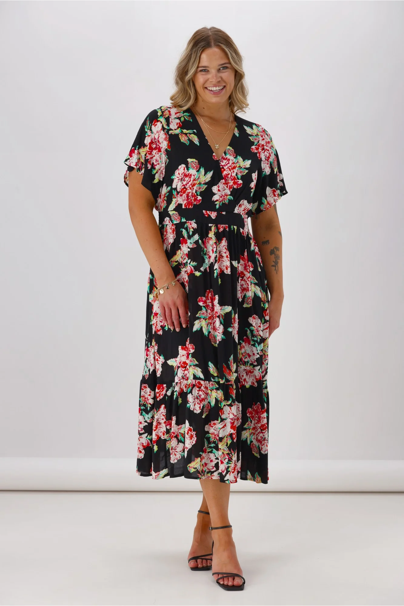 Gloss Tate Mock Wrap Front Dress  Black Floral - Image 4