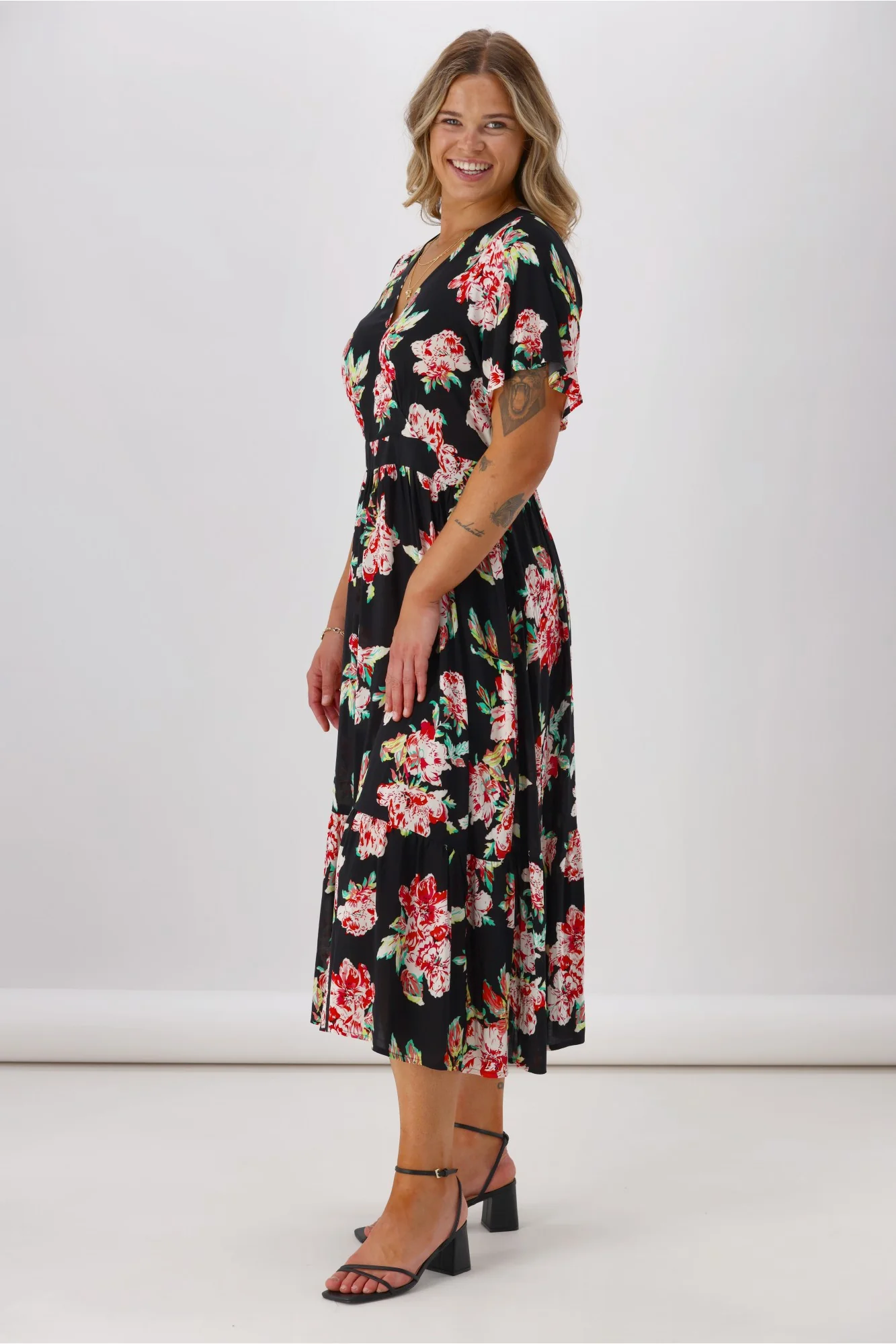 Gloss Tate Mock Wrap Front Dress  Black Floral - Image 5