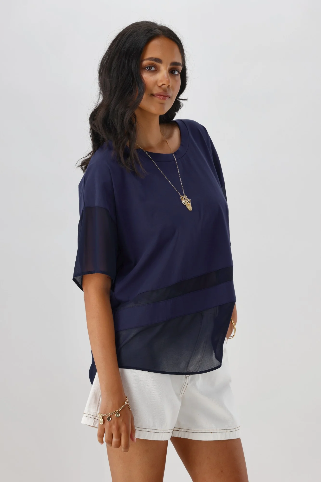 Gloss The Label Amana Chiffon Panel Tee Midnight - Image 2