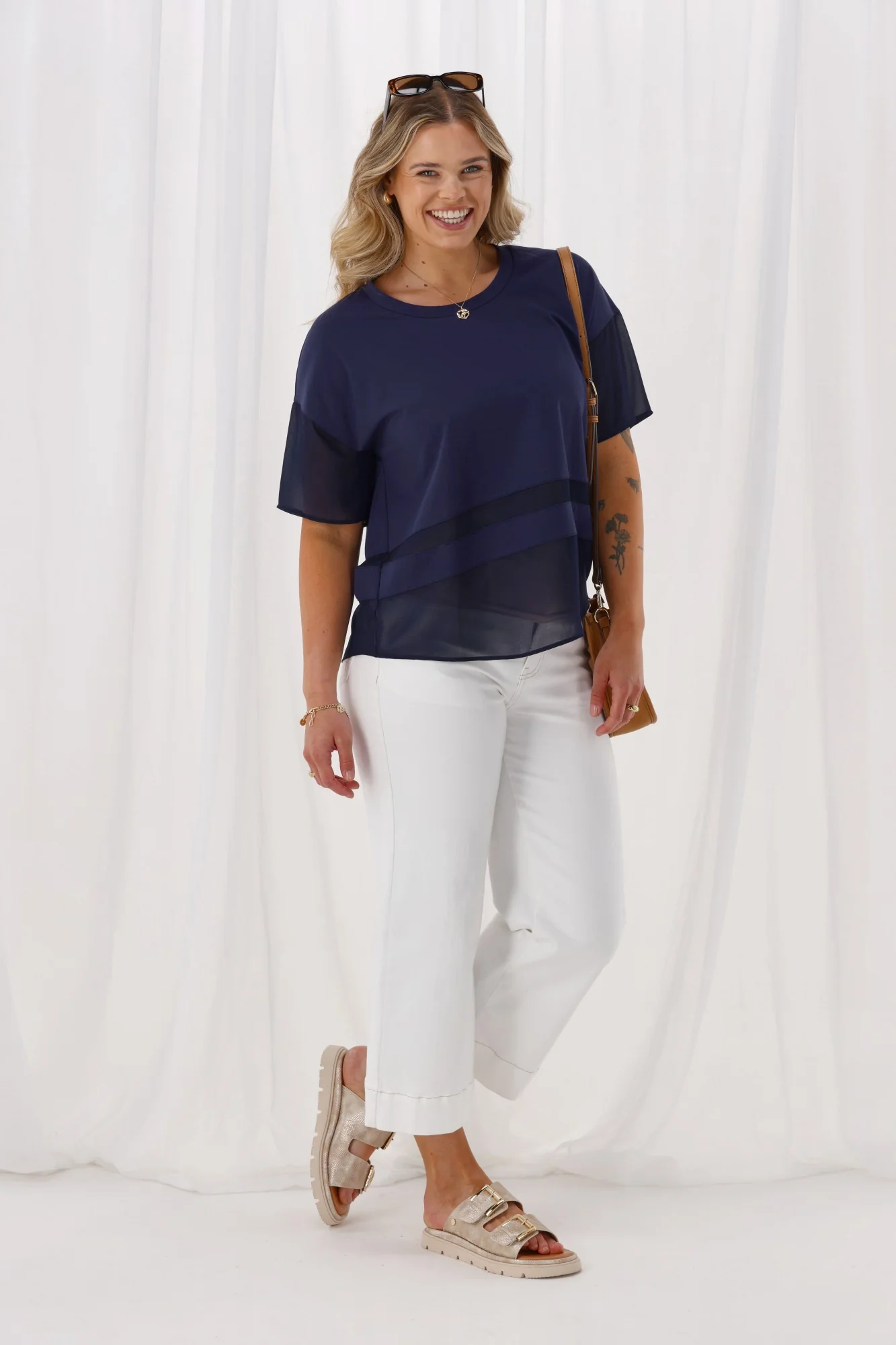 Gloss The Label Amana Chiffon Panel Tee Midnight - Image 6