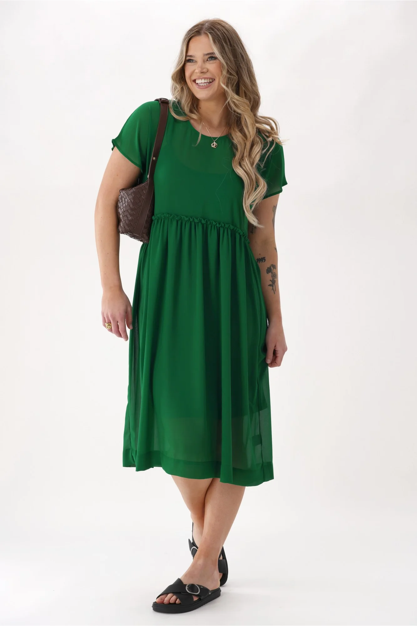 Gloss The Label Amanda Empire Line Chiffon Dress Green