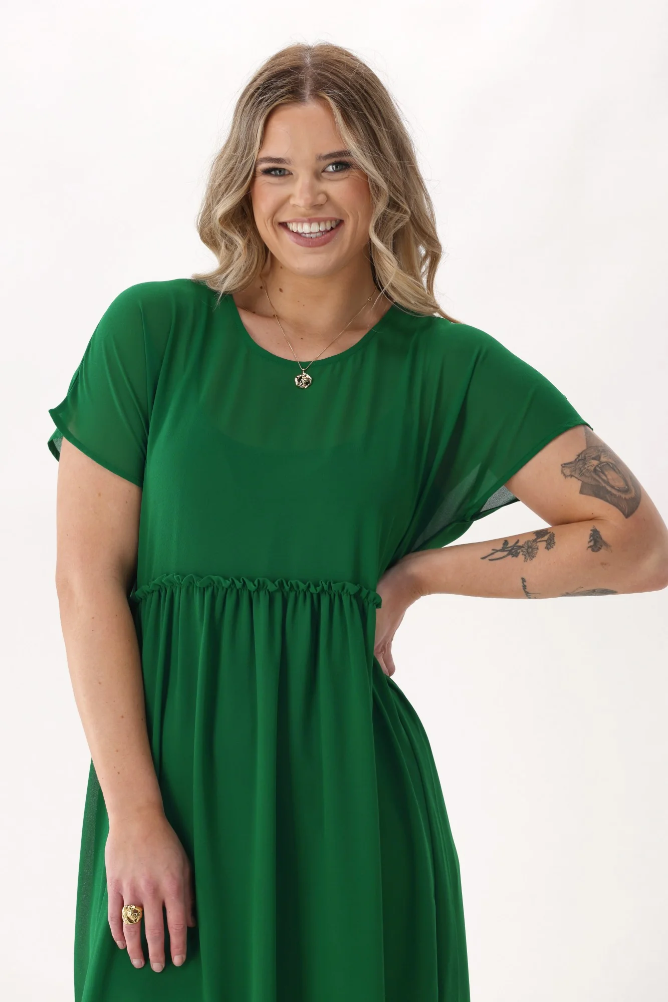Gloss The Label Amanda Empire Line Chiffon Dress Green - Image 2