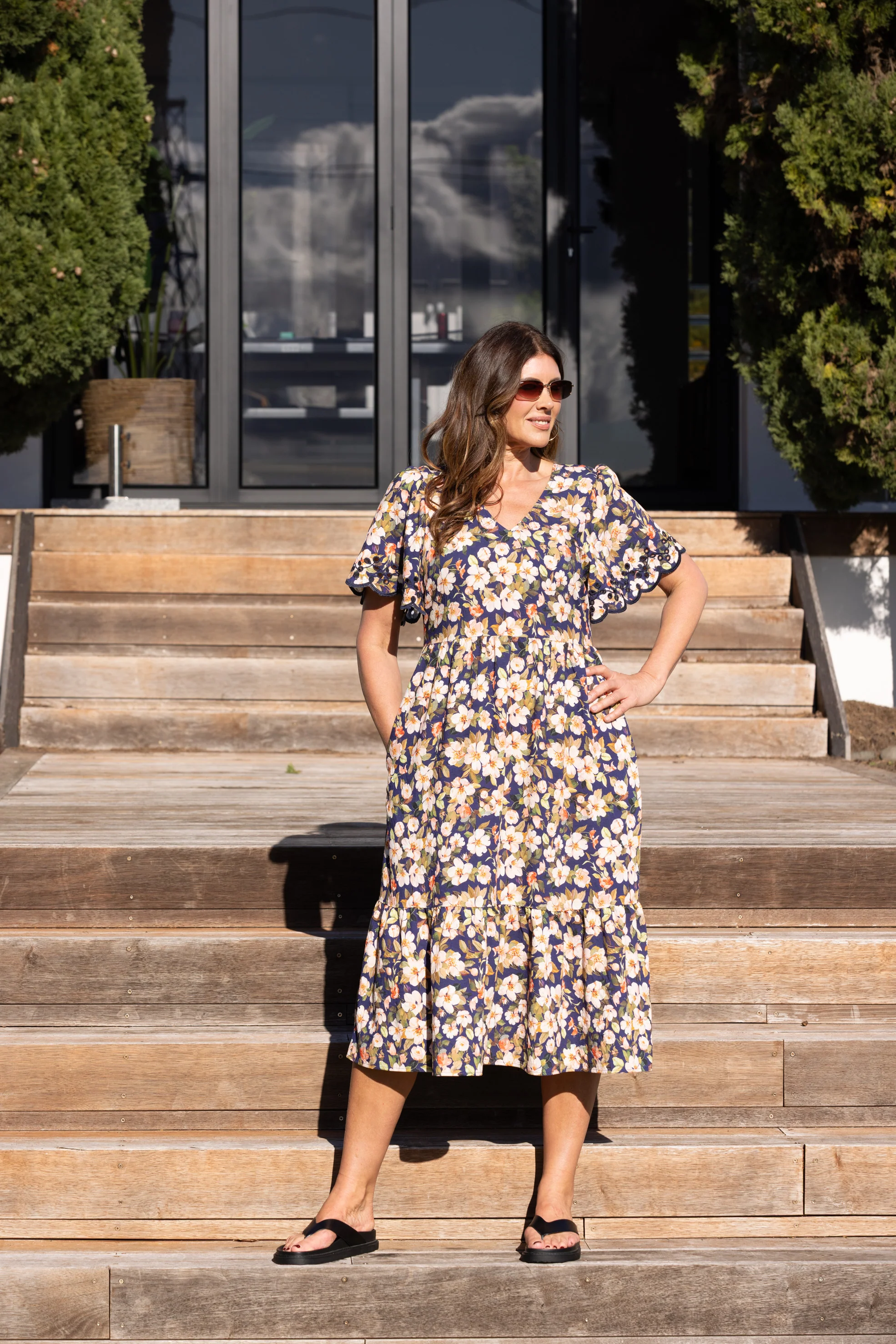 Gloss The Label Anthea Fortune Broderie Dress Navy Print