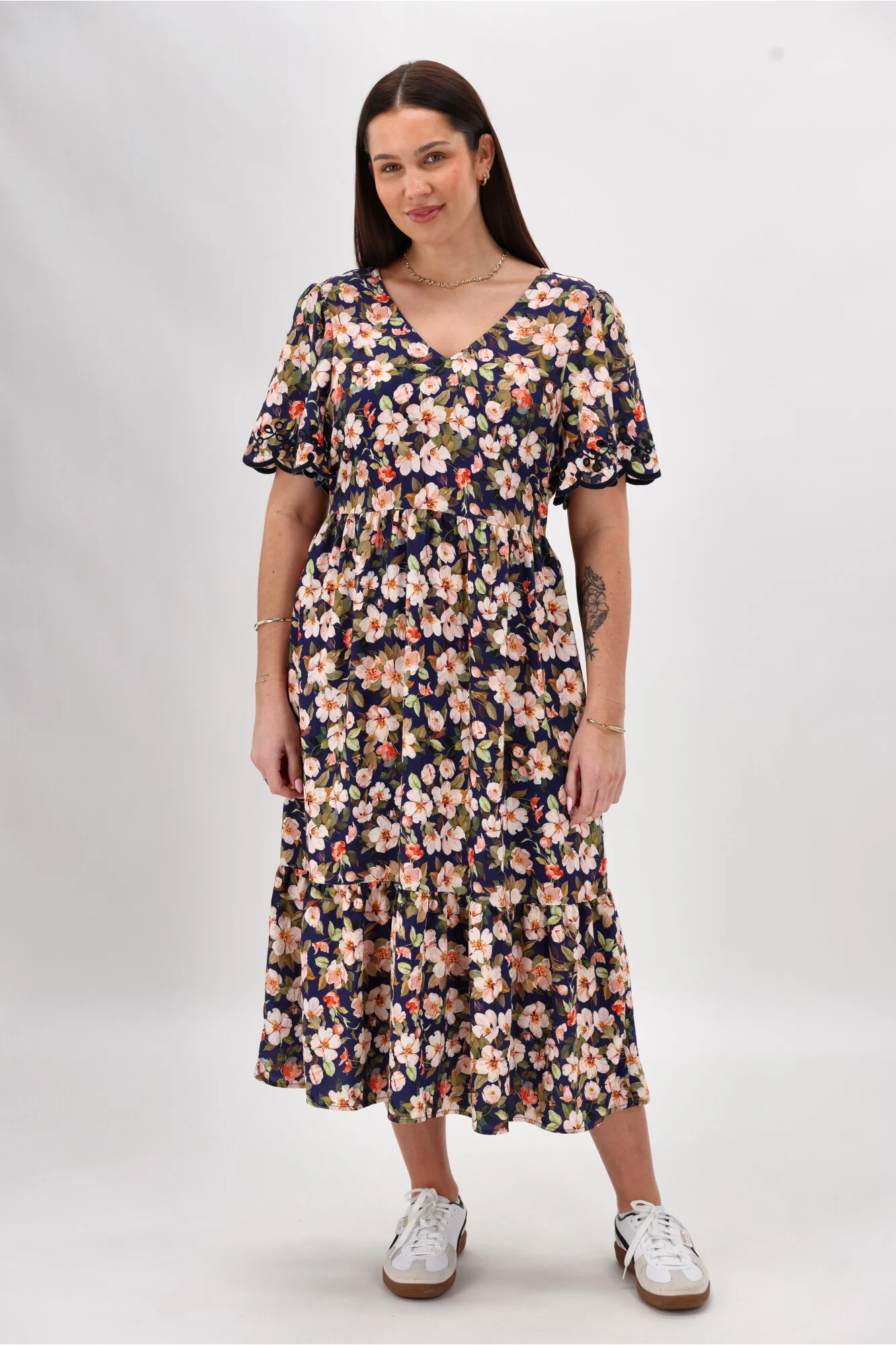 Gloss The Label Anthea Fortune Broderie Dress Navy Print - Image 10