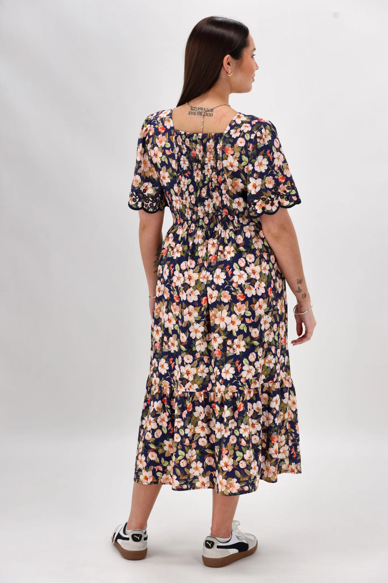 Gloss The Label Anthea Fortune Broderie Dress Navy Print - Image 12