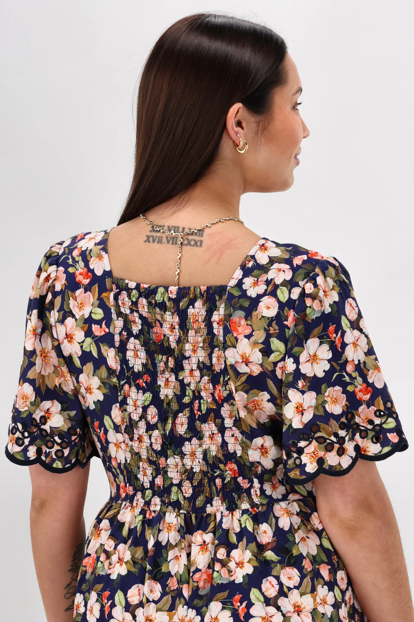 Gloss The Label Anthea Fortune Broderie Dress Navy Print - Image 13
