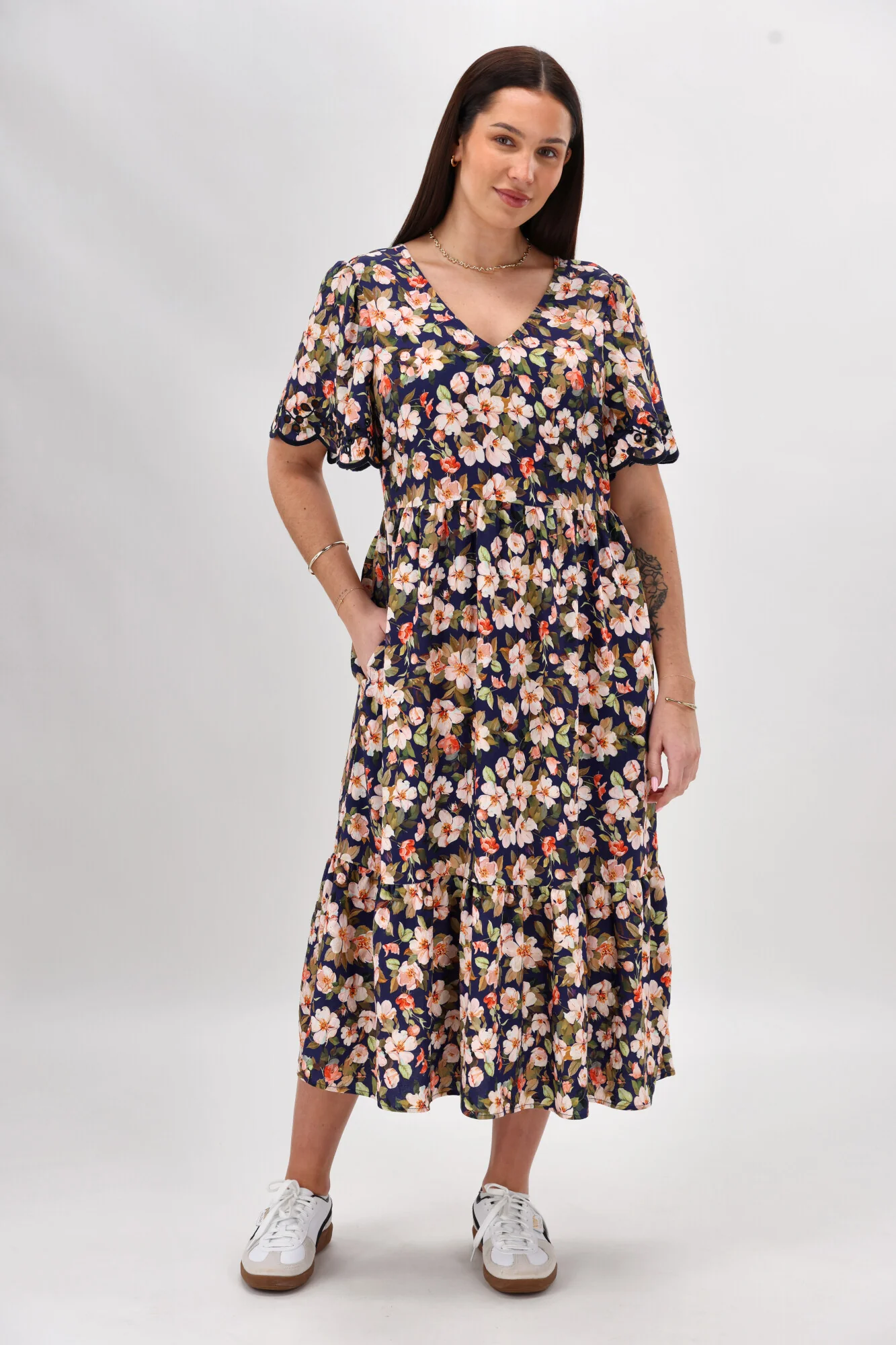 Gloss The Label Anthea Fortune Broderie Dress Navy Print - Image 8