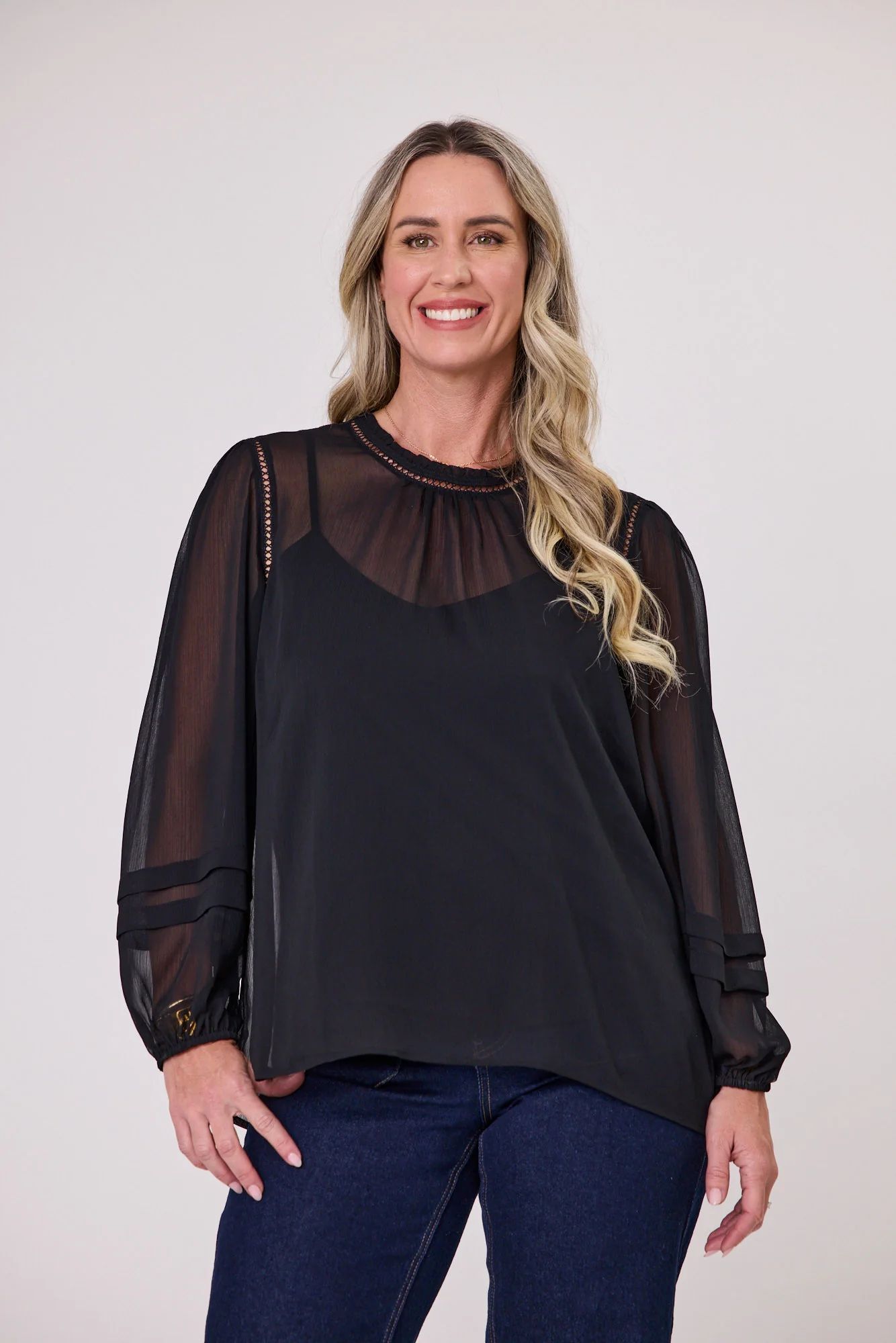 Gloss The Label Aristotle Sheer High Neck Blouse Black