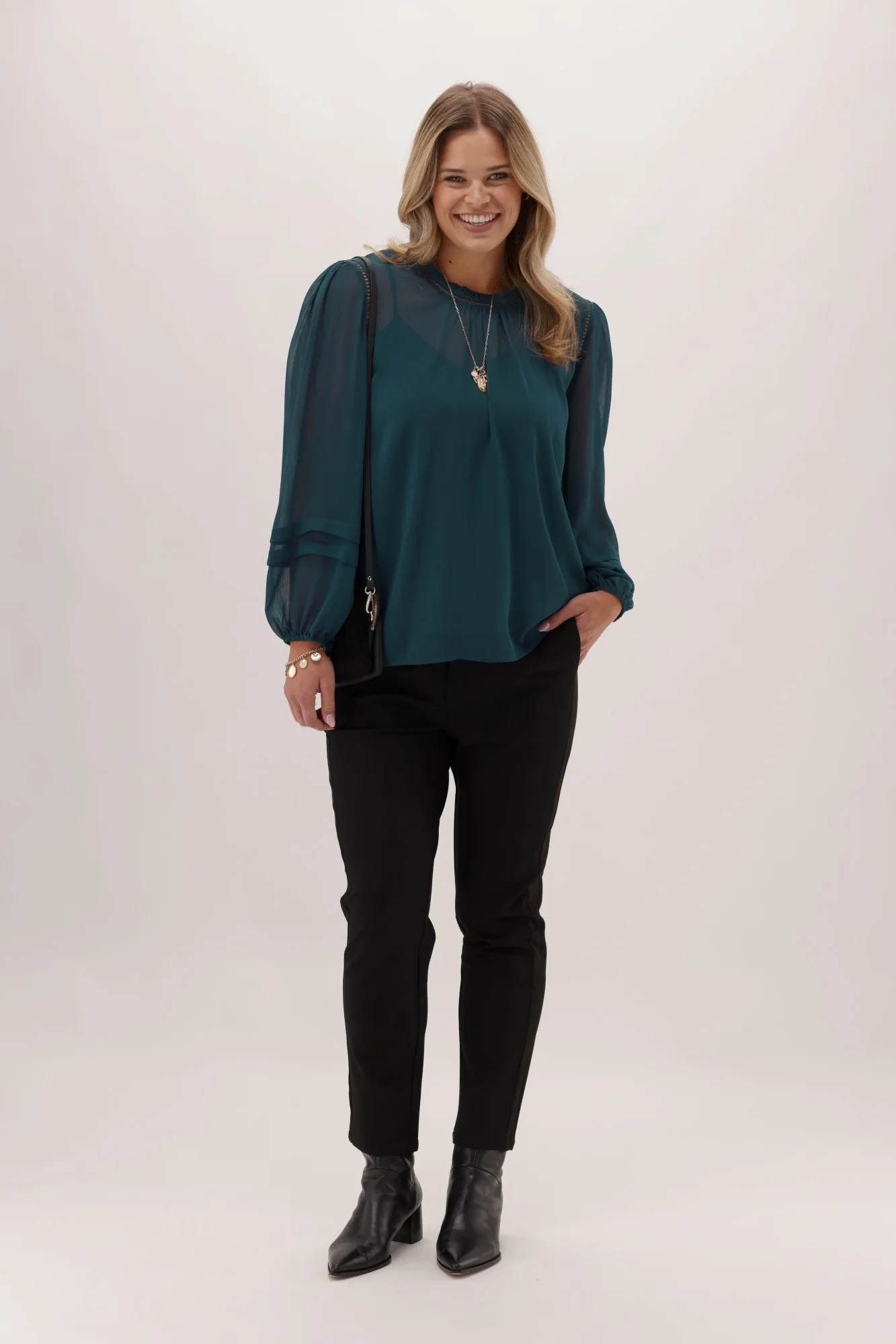 Gloss The Label Aristotle Sheer High Neck Blouse Teal - Image 6