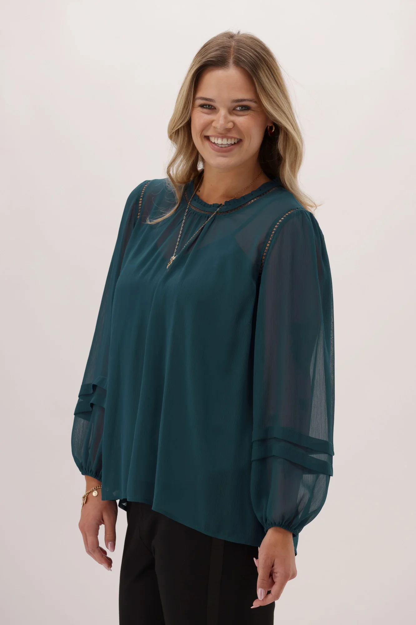 Gloss The Label Aristotle Sheer High Neck Blouse Teal - Image 7