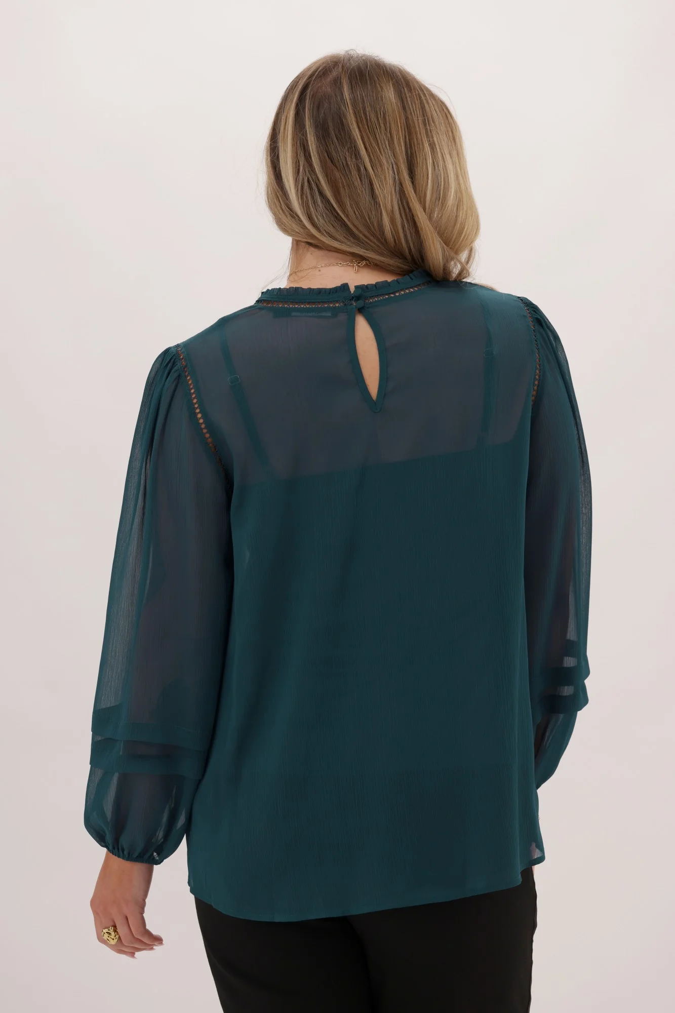 Gloss The Label Aristotle Sheer High Neck Blouse Teal - Image 8