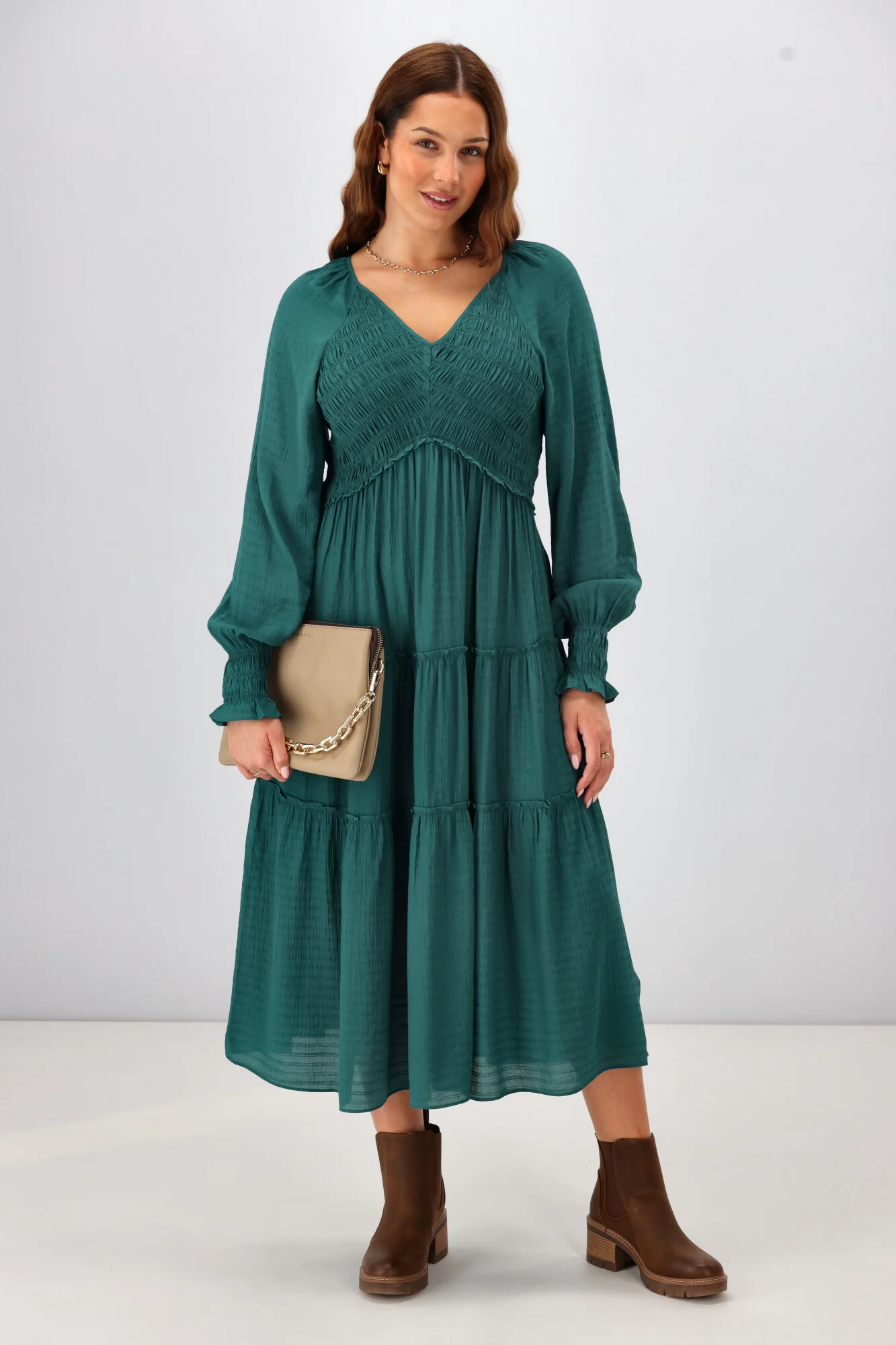 Gloss The Label Aurelia Angle Shirred Bodice Dress Teal