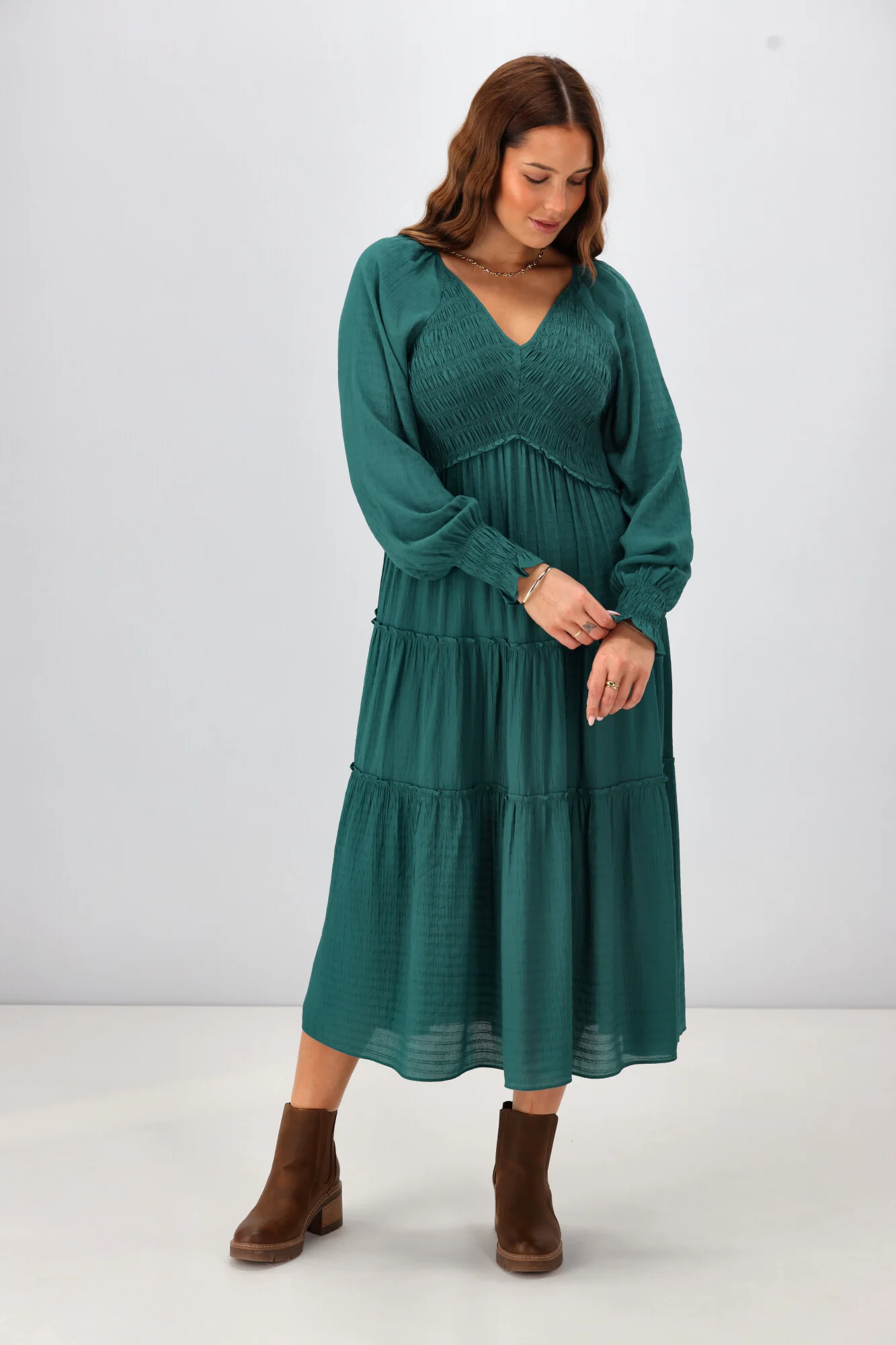 Gloss The Label Aurelia Angle Shirred Bodice Dress Teal - Image 2