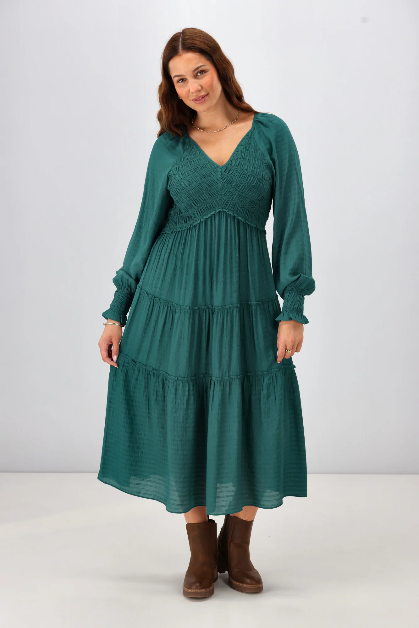 Gloss The Label Aurelia Angle Shirred Bodice Dress Teal - Image 4