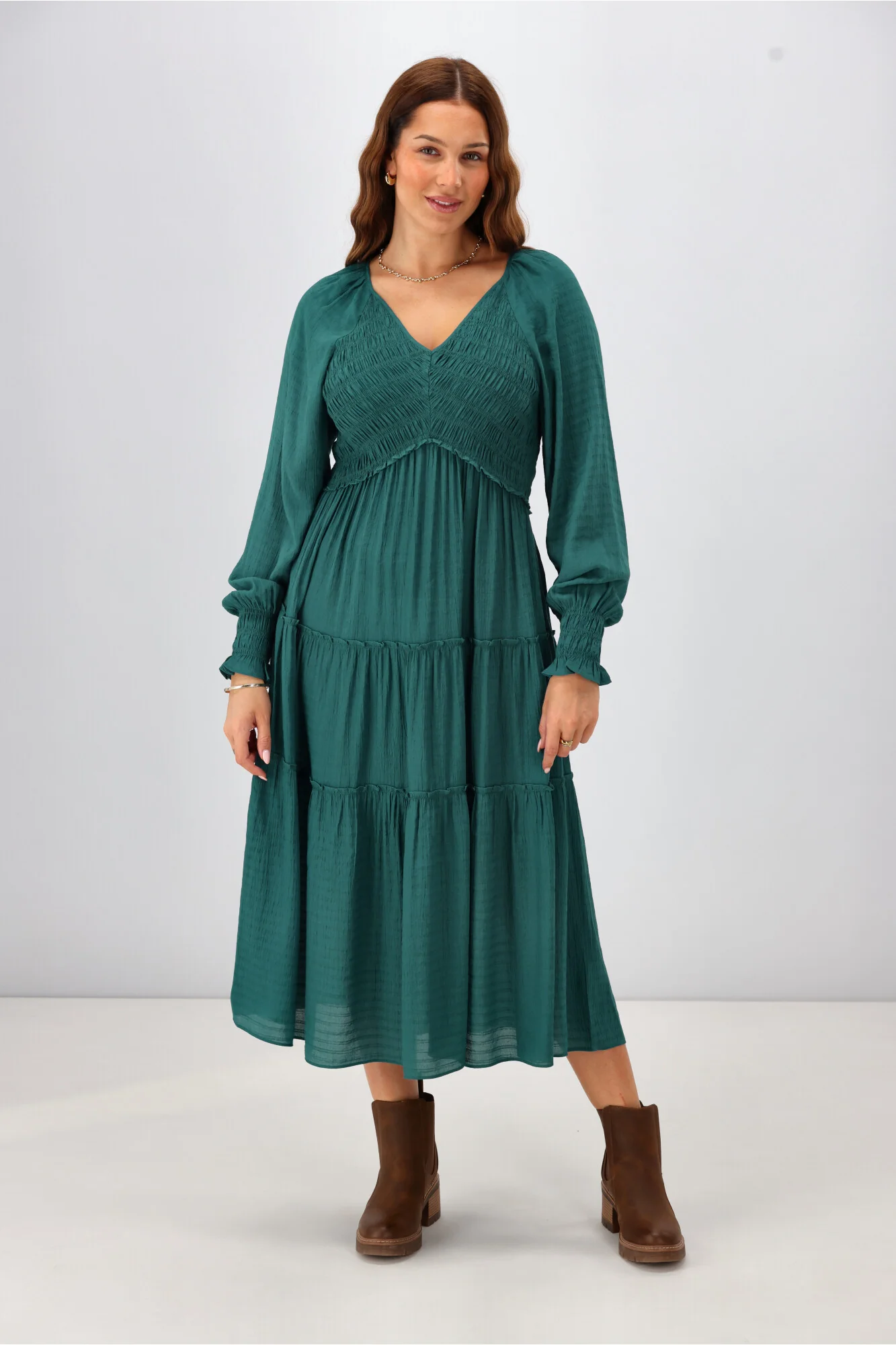 Gloss The Label Aurelia Angle Shirred Bodice Dress Teal - Image 7
