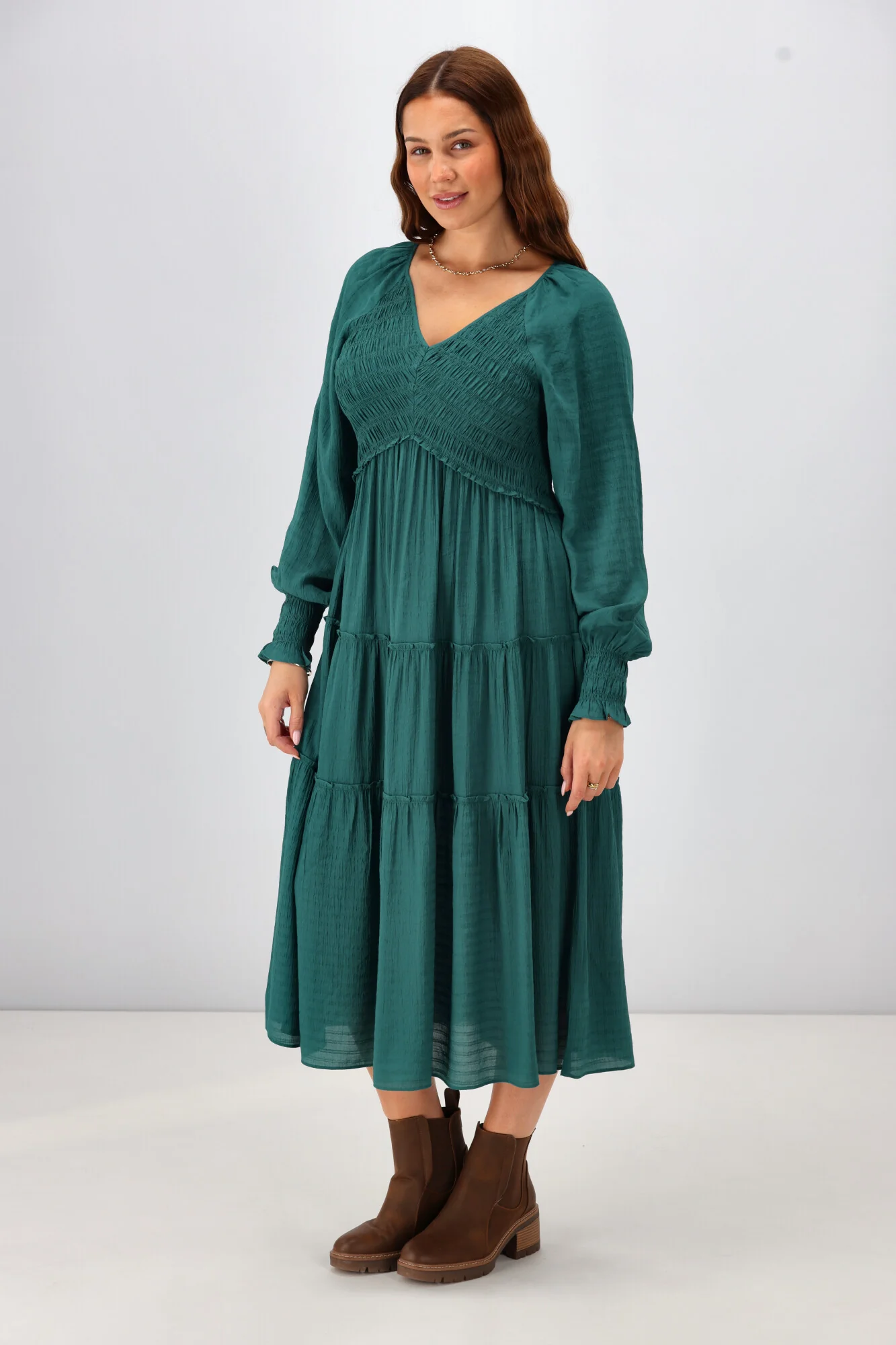 Gloss The Label Aurelia Angle Shirred Bodice Dress Teal - Image 8