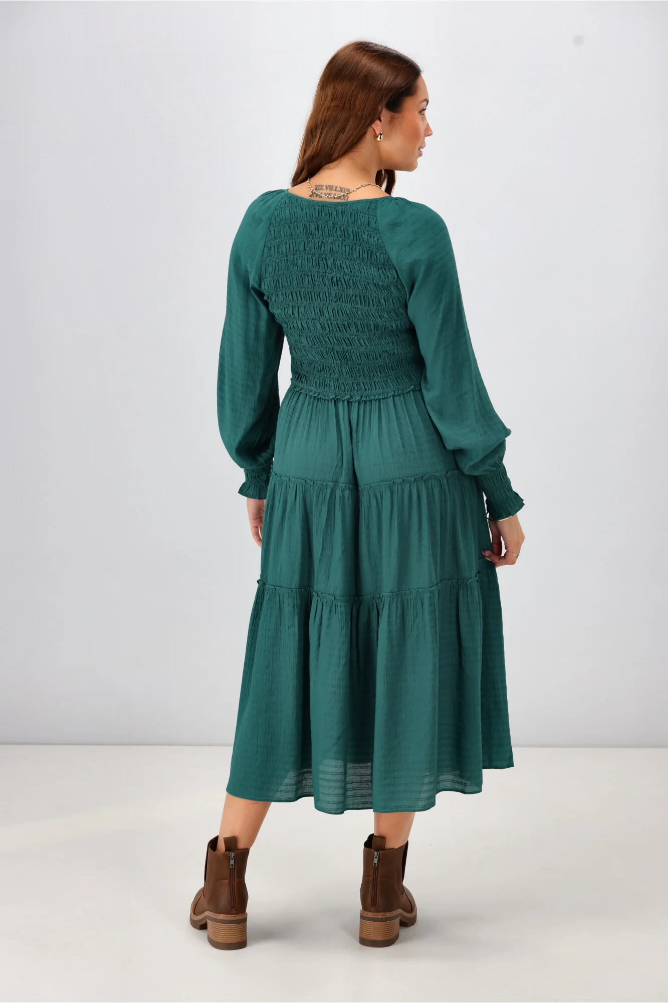 Gloss The Label Aurelia Angle Shirred Bodice Dress Teal - Image 9