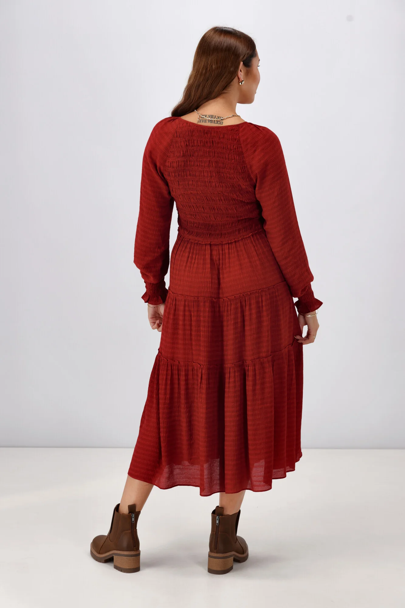 Gloss The Label Aurelia Angle Shirred Bodice Dress Wine - Image 9