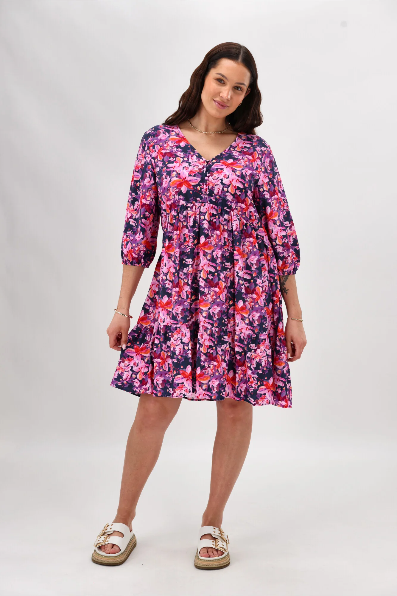 Gloss The Label Braith Empire Line Dress Midnight Floral - Image 3
