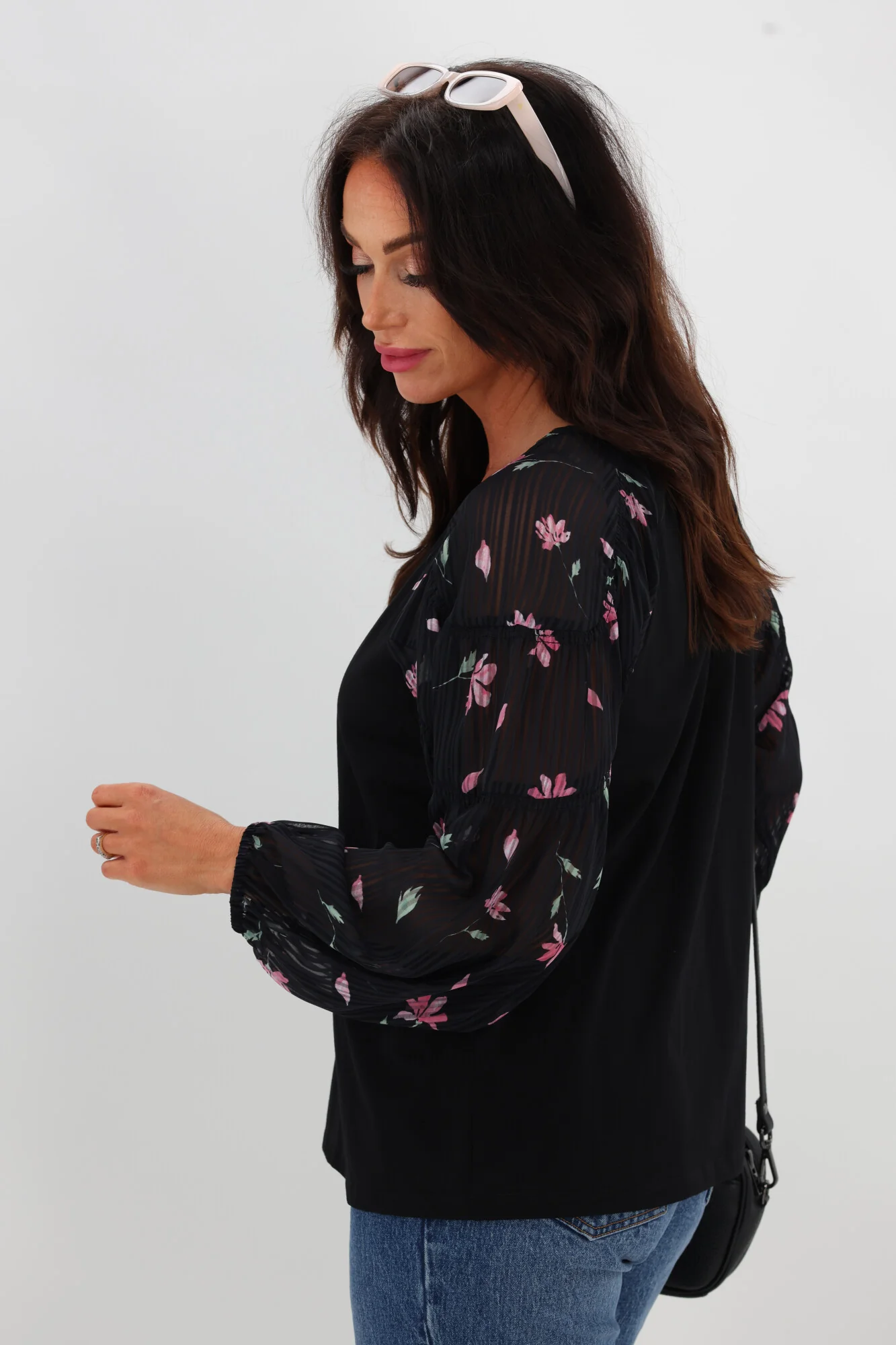 Gloss The Label Bridie Batwing Sleeve Knit Top Black Floral - Image 6