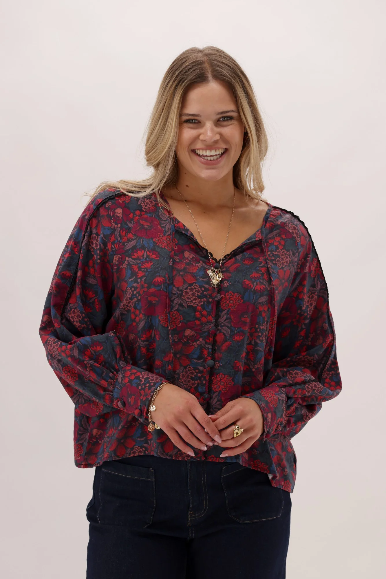 Gloss The Label Brie Tie Neck Blouse Twilight Floral - Image 2
