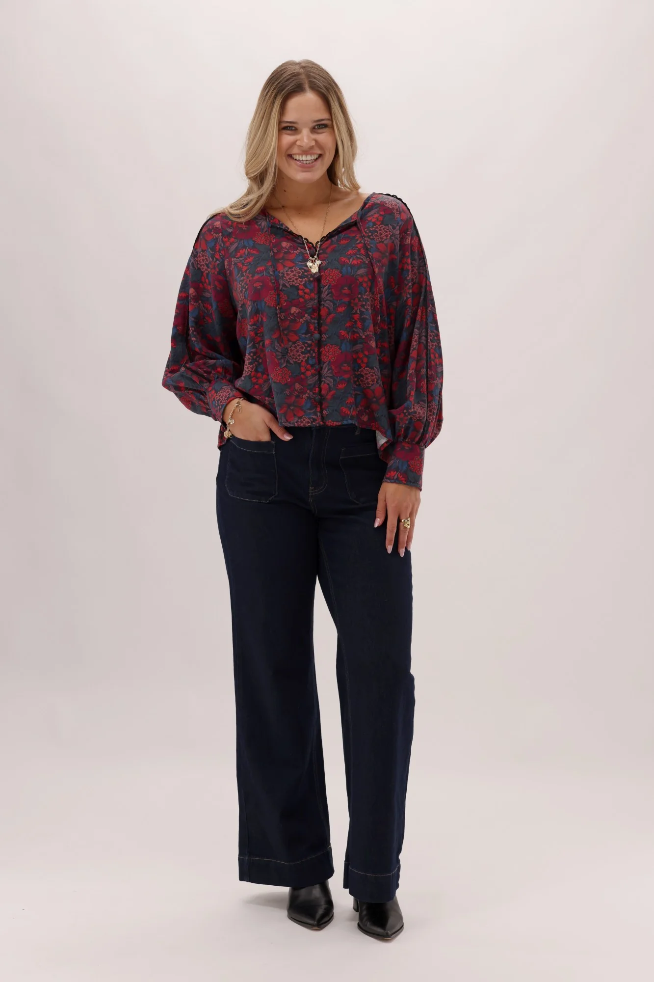 Gloss The Label Brie Tie Neck Blouse Twilight Floral - Image 6
