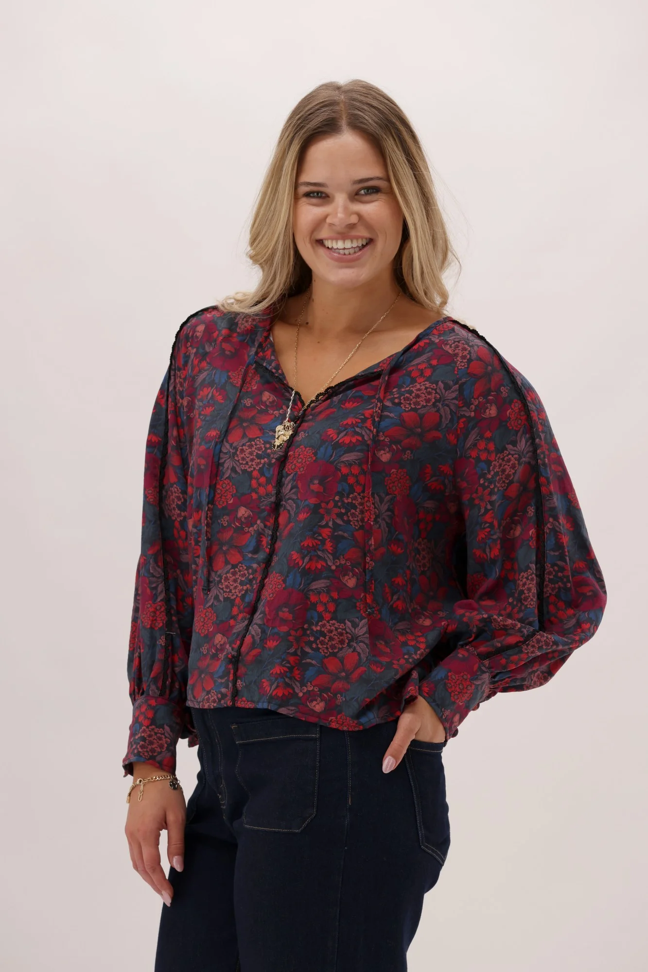 Gloss The Label Brie Tie Neck Blouse Twilight Floral - Image 8