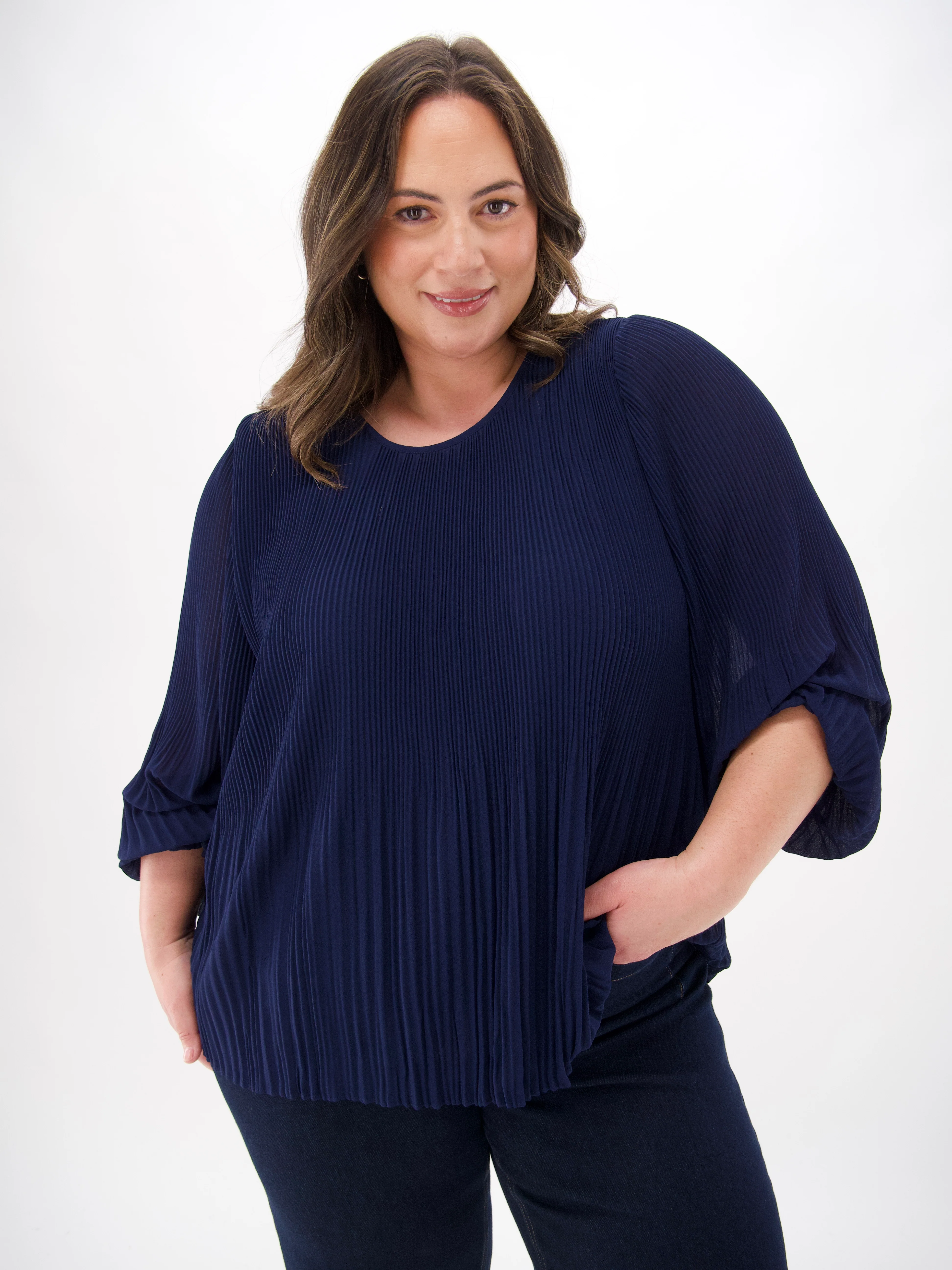 Gloss The Label Byzantine Micro Pleat Top Navy - Image 2