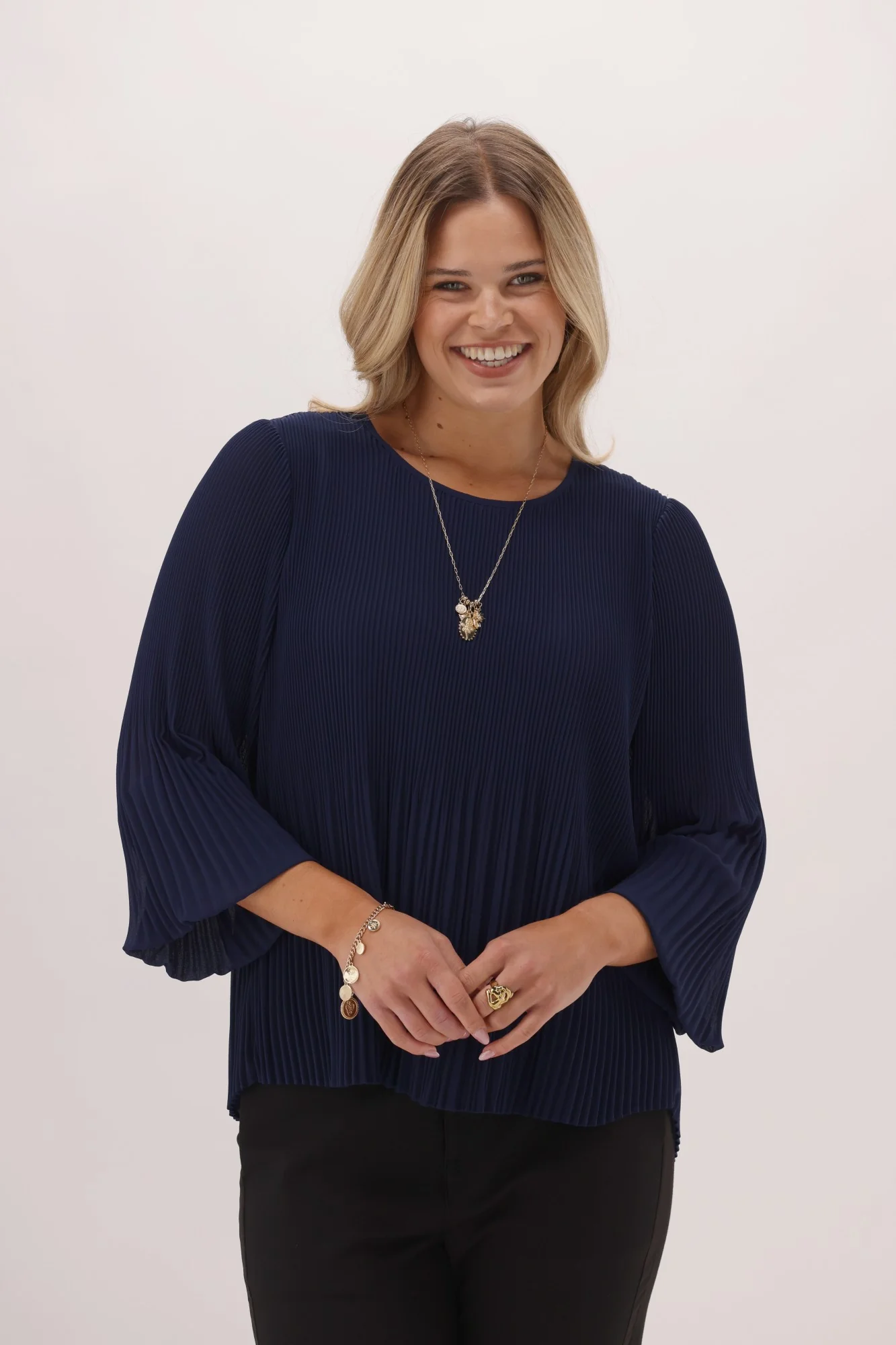 Gloss The Label Byzantine Micro Pleat Top Navy - Image 4
