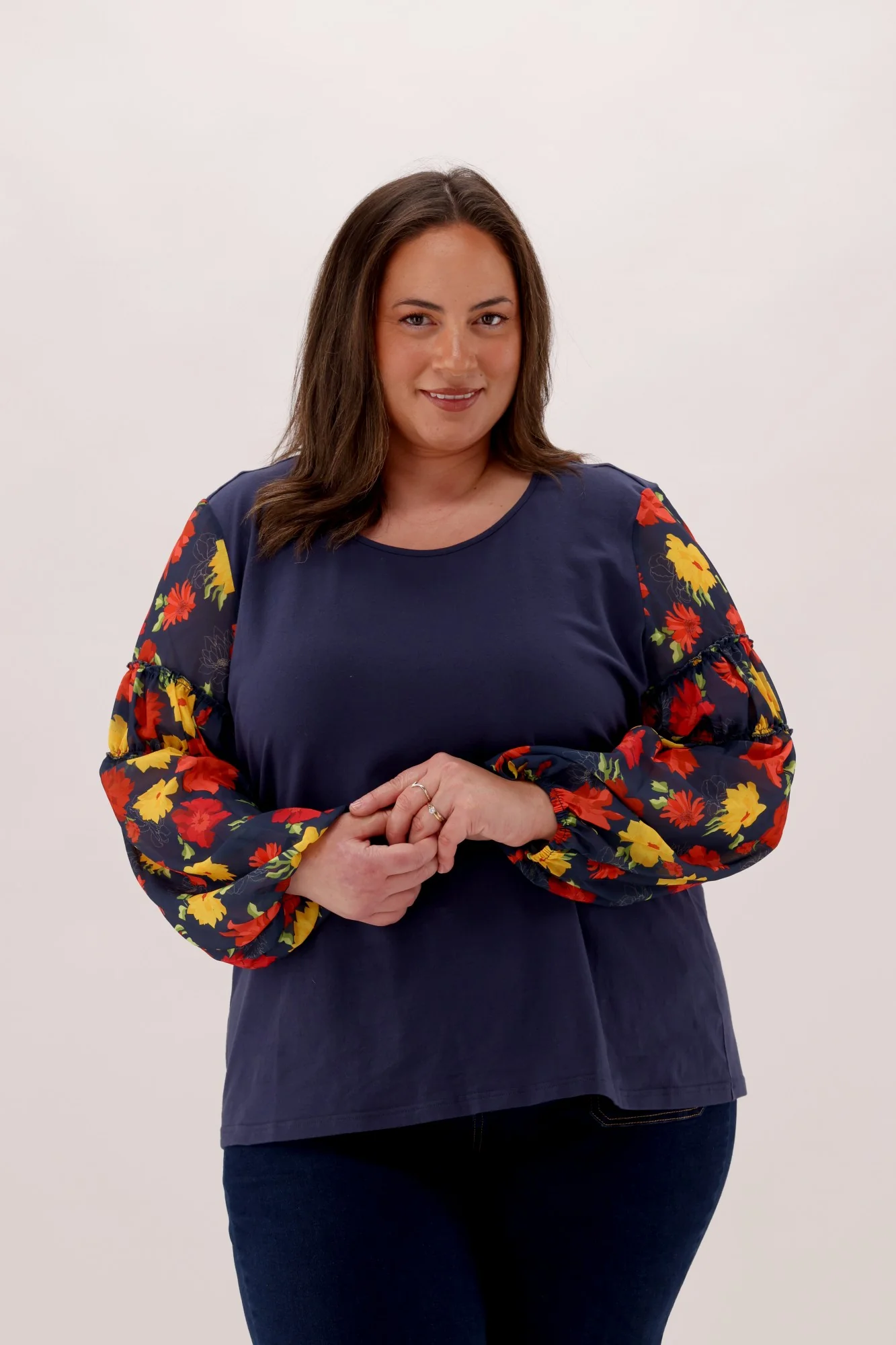 Gloss The Label Casey Woven Sleeve Detail Top Flame Floral