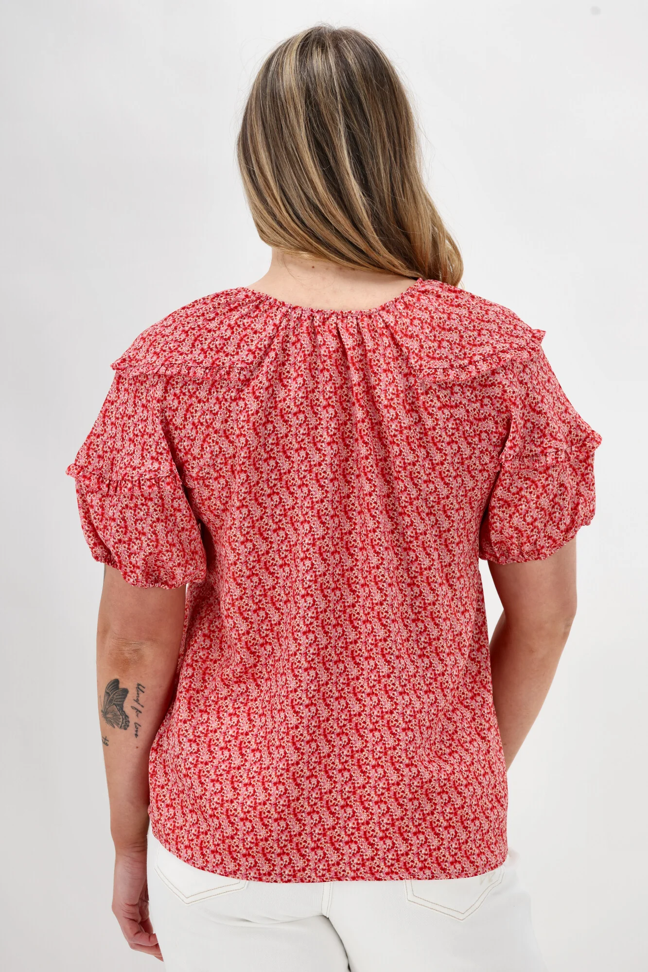 Gloss The Label Clea Frill Detail Puff Sleeve Top Print - Image 7
