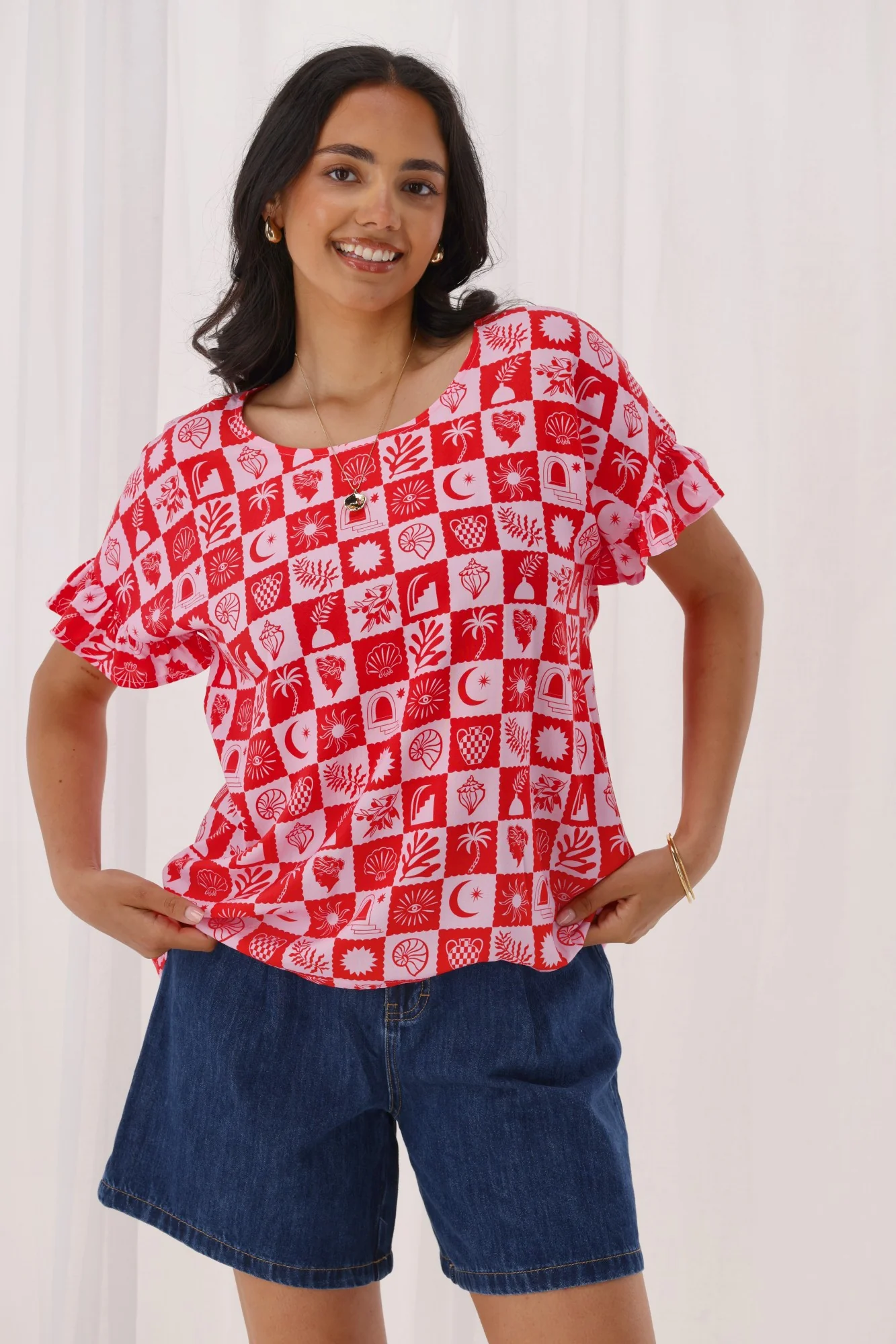 Gloss The Label Coastal Top Pink Print