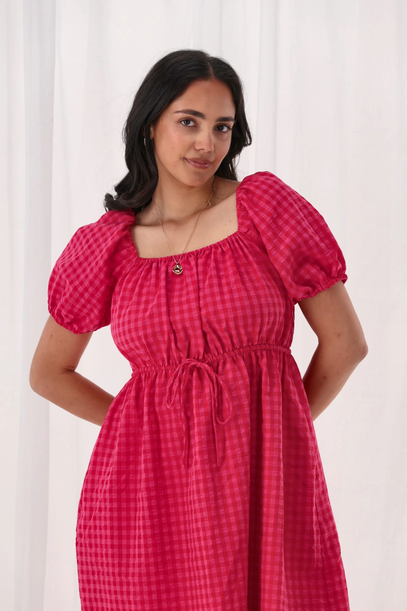 Gloss The Label Cotton Candy Dress Pink Check - Image 2