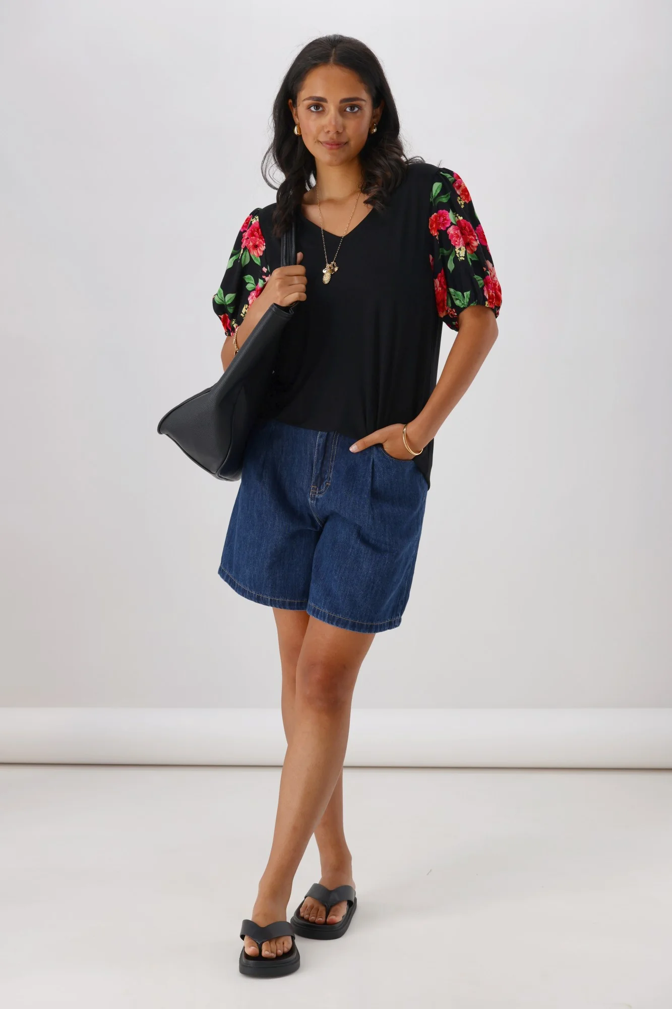 Gloss The Label Eclipse Rosewood Contrast Sleeve Top Black