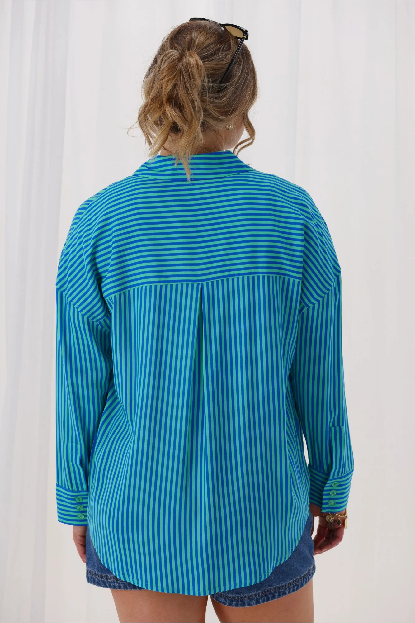 Gloss The Label Eira Shirt Blue And Green Stripe - Image 8