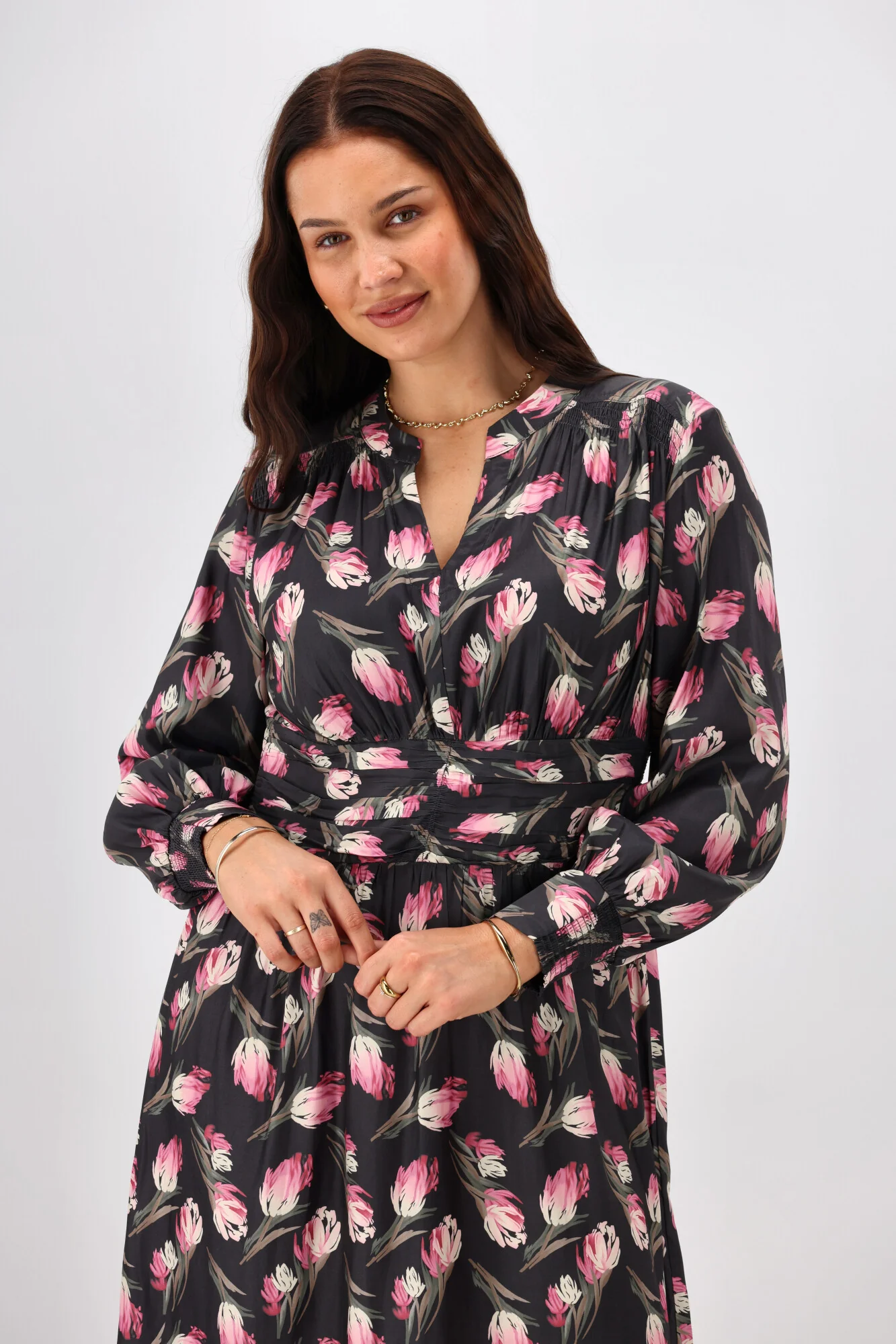 Gloss The Label Ellery Shirred Detail Dress Autumn Floral - Image 2