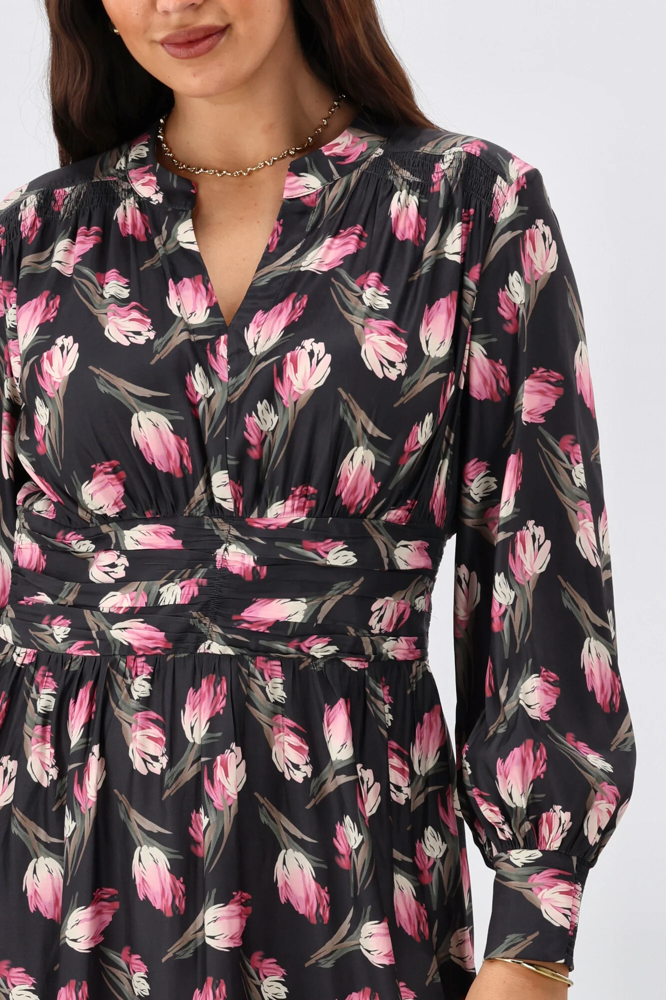 Gloss The Label Ellery Shirred Detail Dress Autumn Floral - Image 3