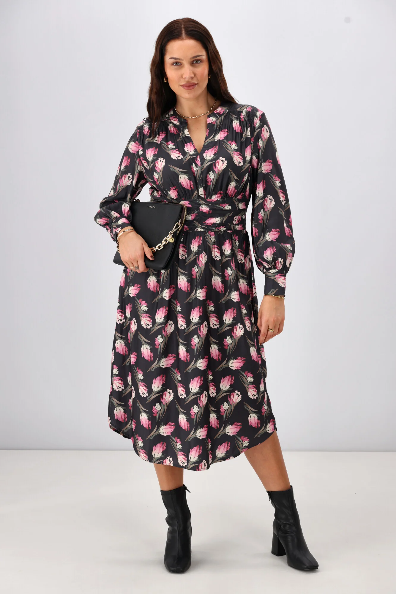 Gloss The Label Ellery Shirred Detail Dress Autumn Floral - Image 4
