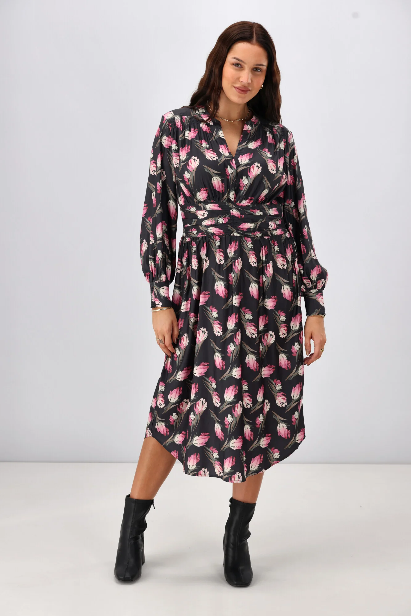 Gloss The Label Ellery Shirred Detail Dress Autumn Floral - Image 5