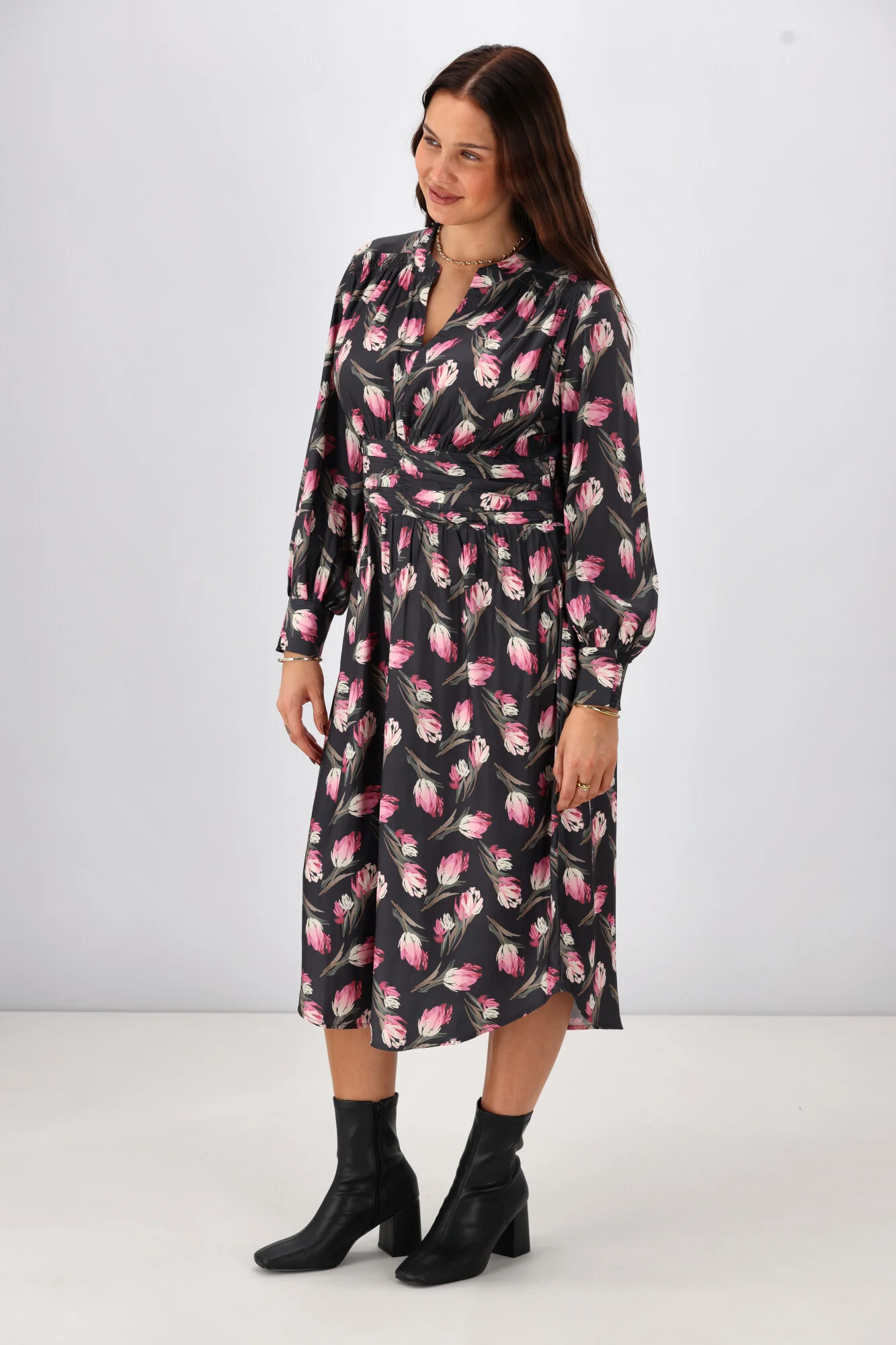 Gloss The Label Ellery Shirred Detail Dress Autumn Floral - Image 7
