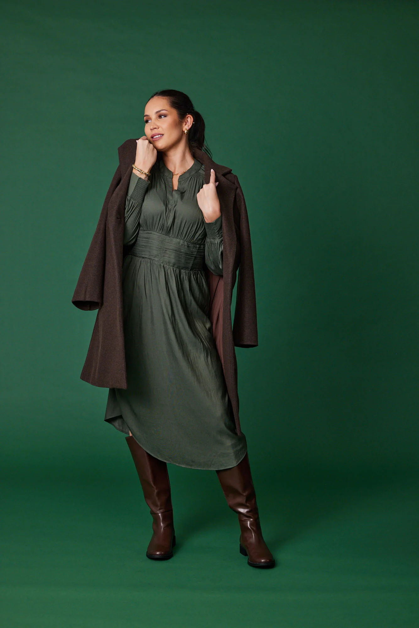 Gloss the Label Ellery Shirred Detail Dress Olive - Image 2