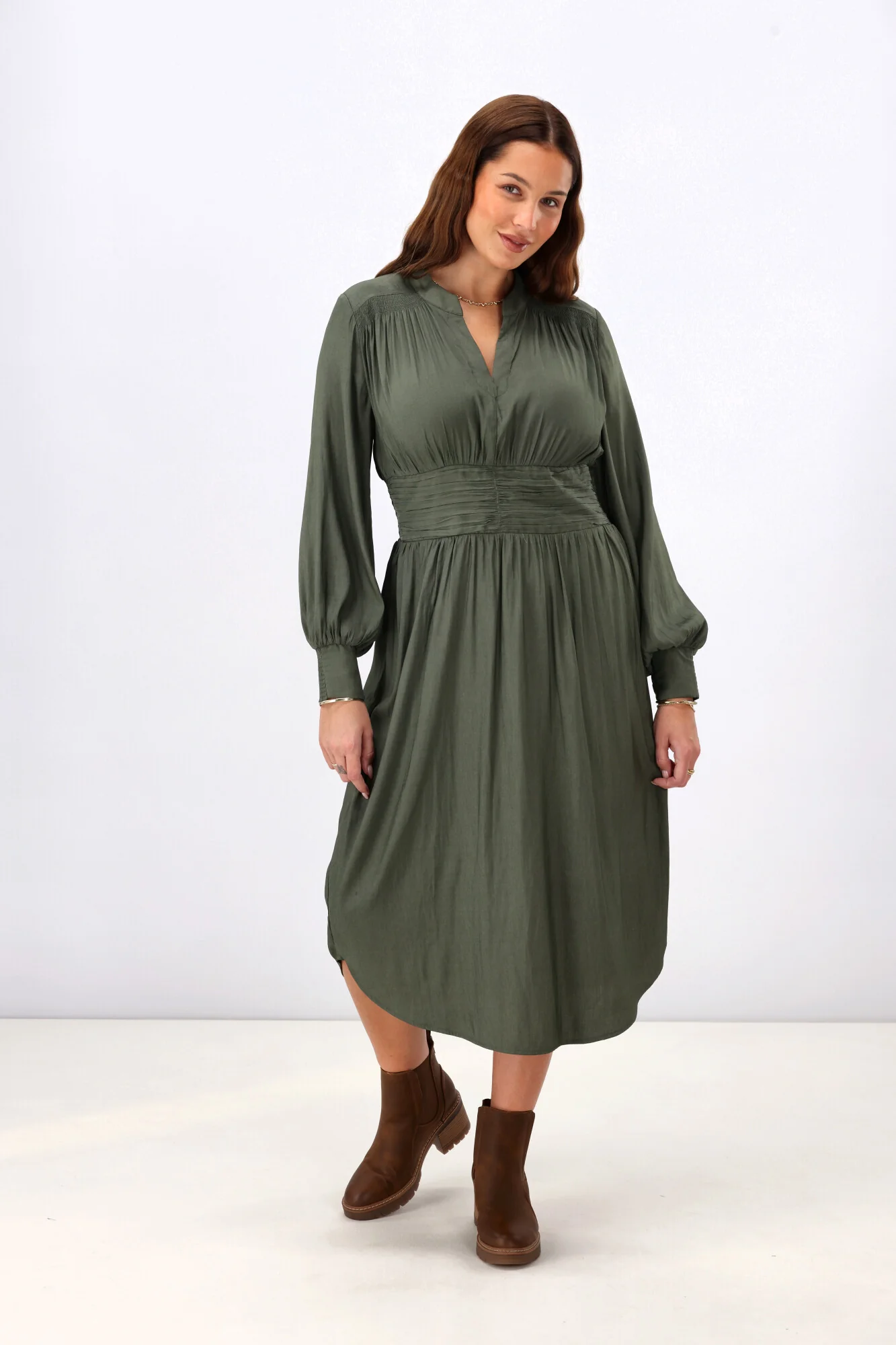 Gloss the Label Ellery Shirred Detail Dress Olive - Image 7