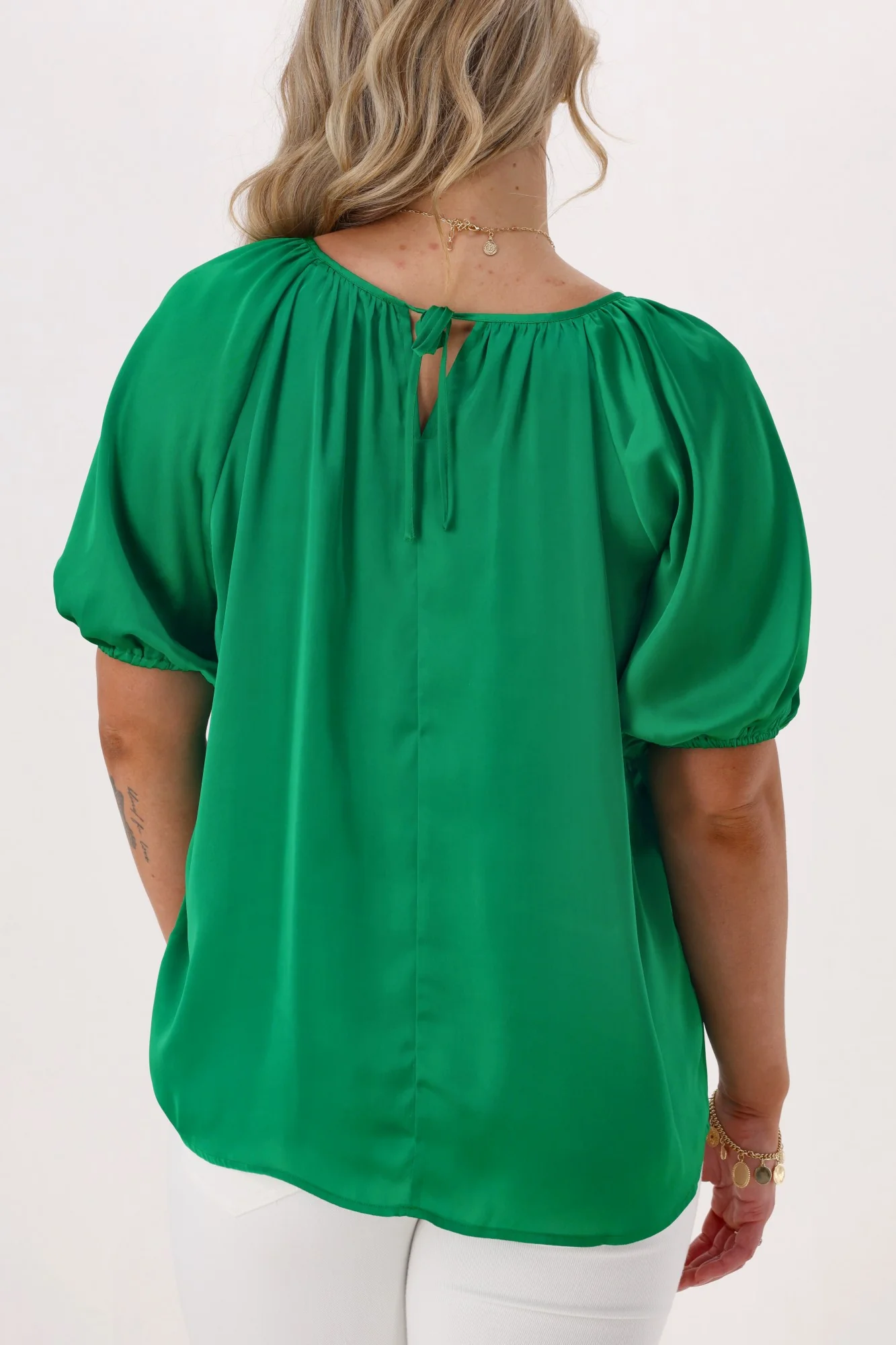 Gloss The Label Eve Satin Gathered Top Green - Image 6