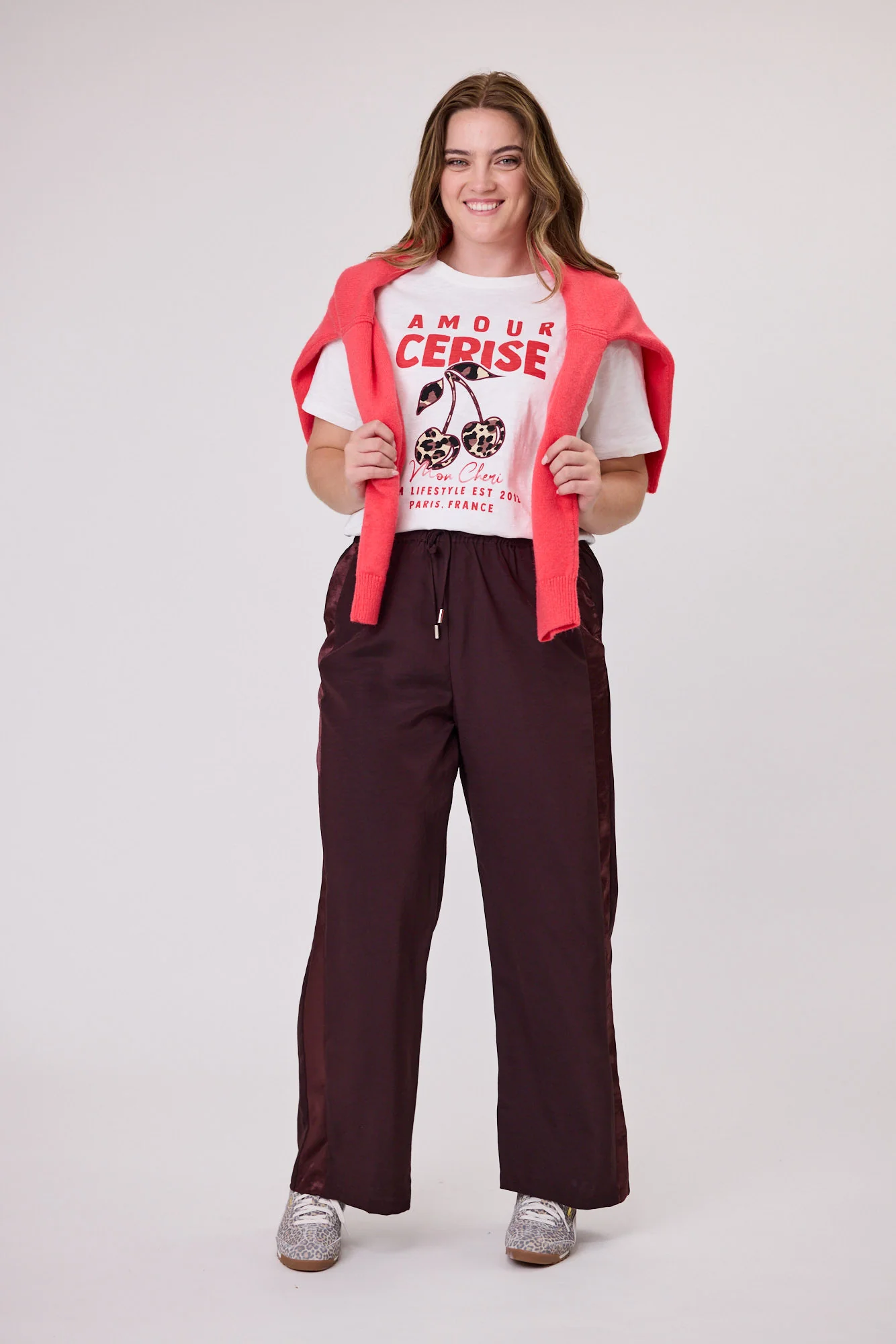 Gloss The Label Havanna Satin Stripe Pants Chocolate - Image 4