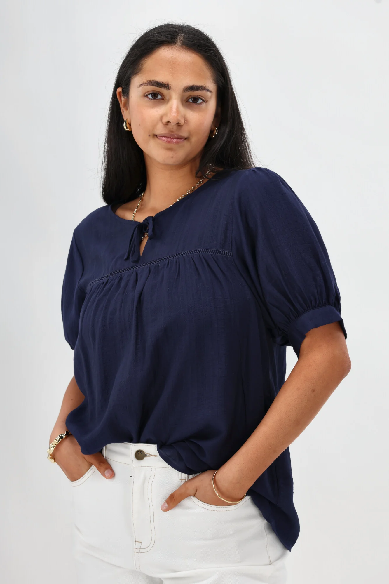 Gloss The Label Heidi Puff Sleeve Blouse Navy