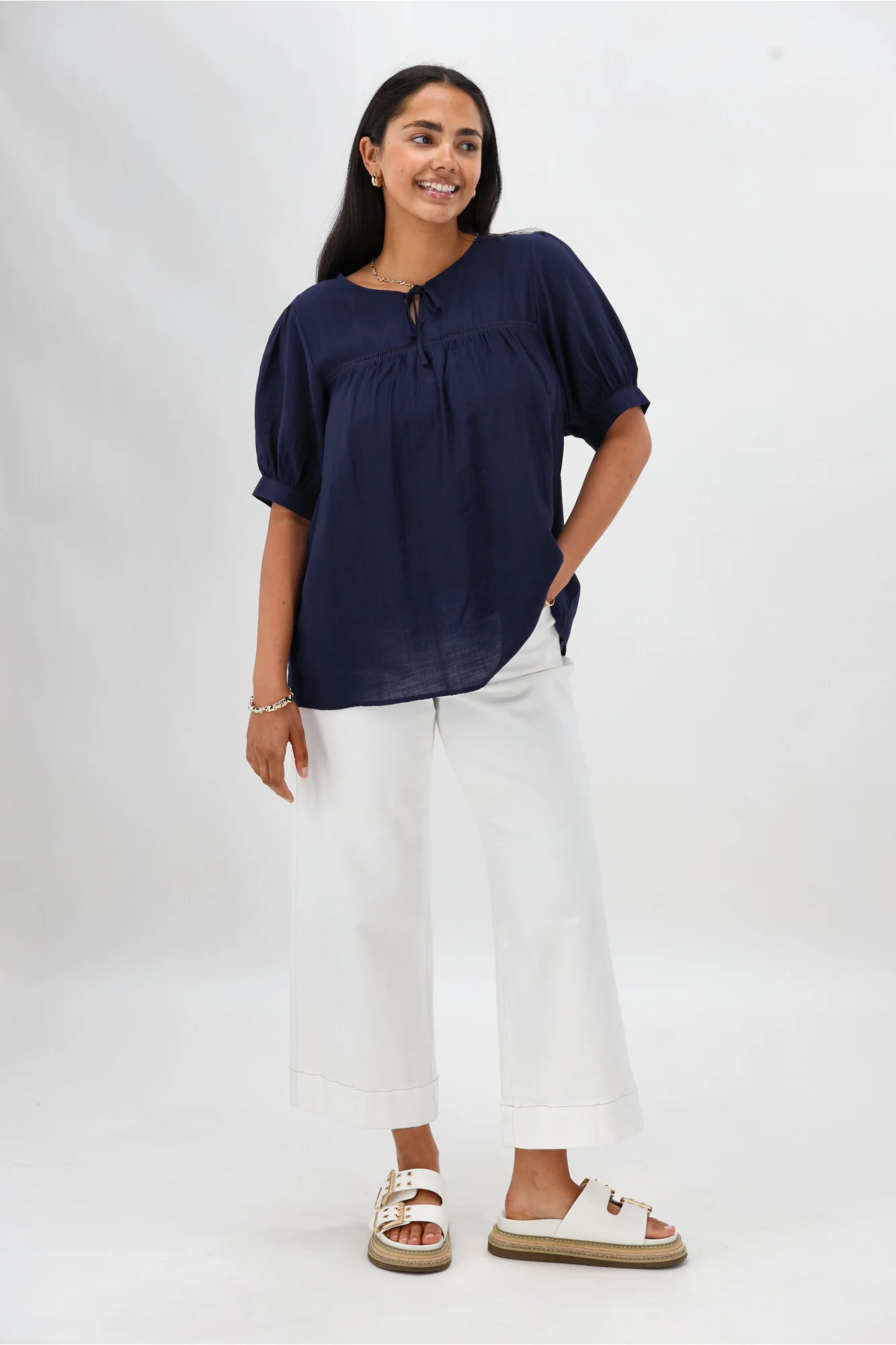 Gloss The Label Heidi Puff Sleeve Blouse Navy - Image 2