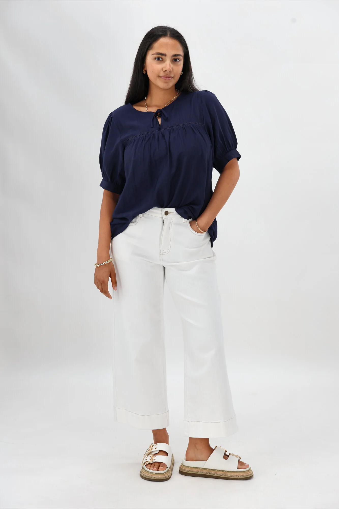 Gloss The Label Heidi Puff Sleeve Blouse Navy - Image 3