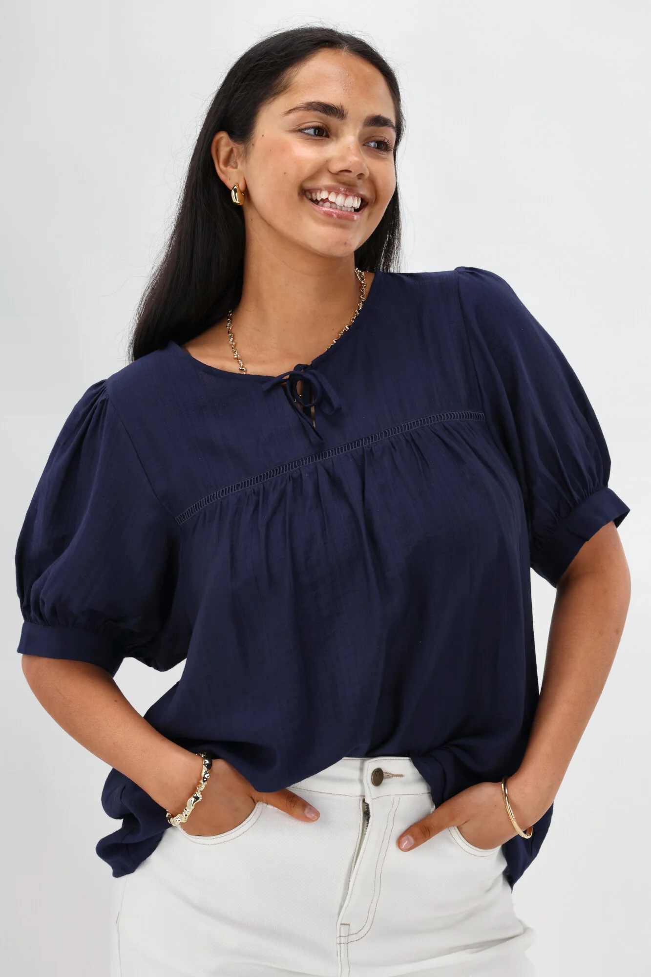Gloss The Label Heidi Puff Sleeve Blouse Navy - Image 4