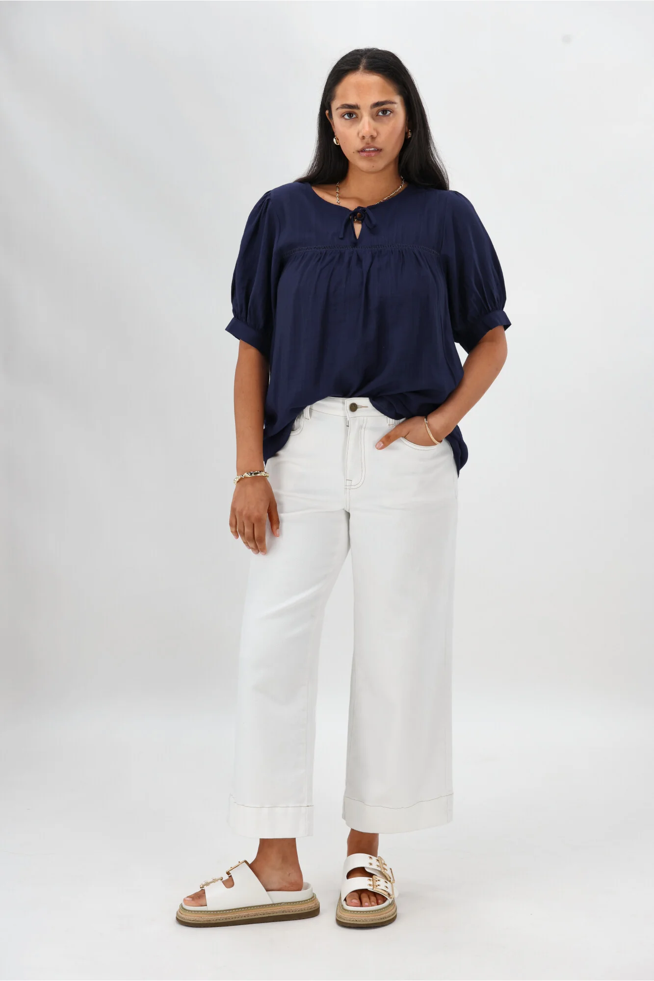 Gloss The Label Heidi Puff Sleeve Blouse Navy - Image 5