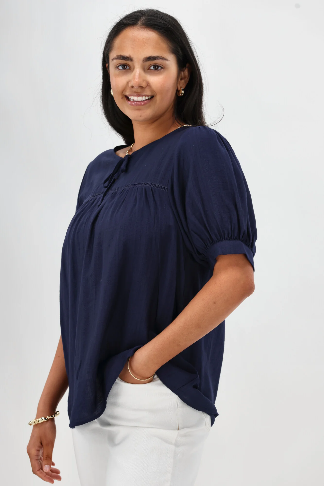 Gloss The Label Heidi Puff Sleeve Blouse Navy - Image 6